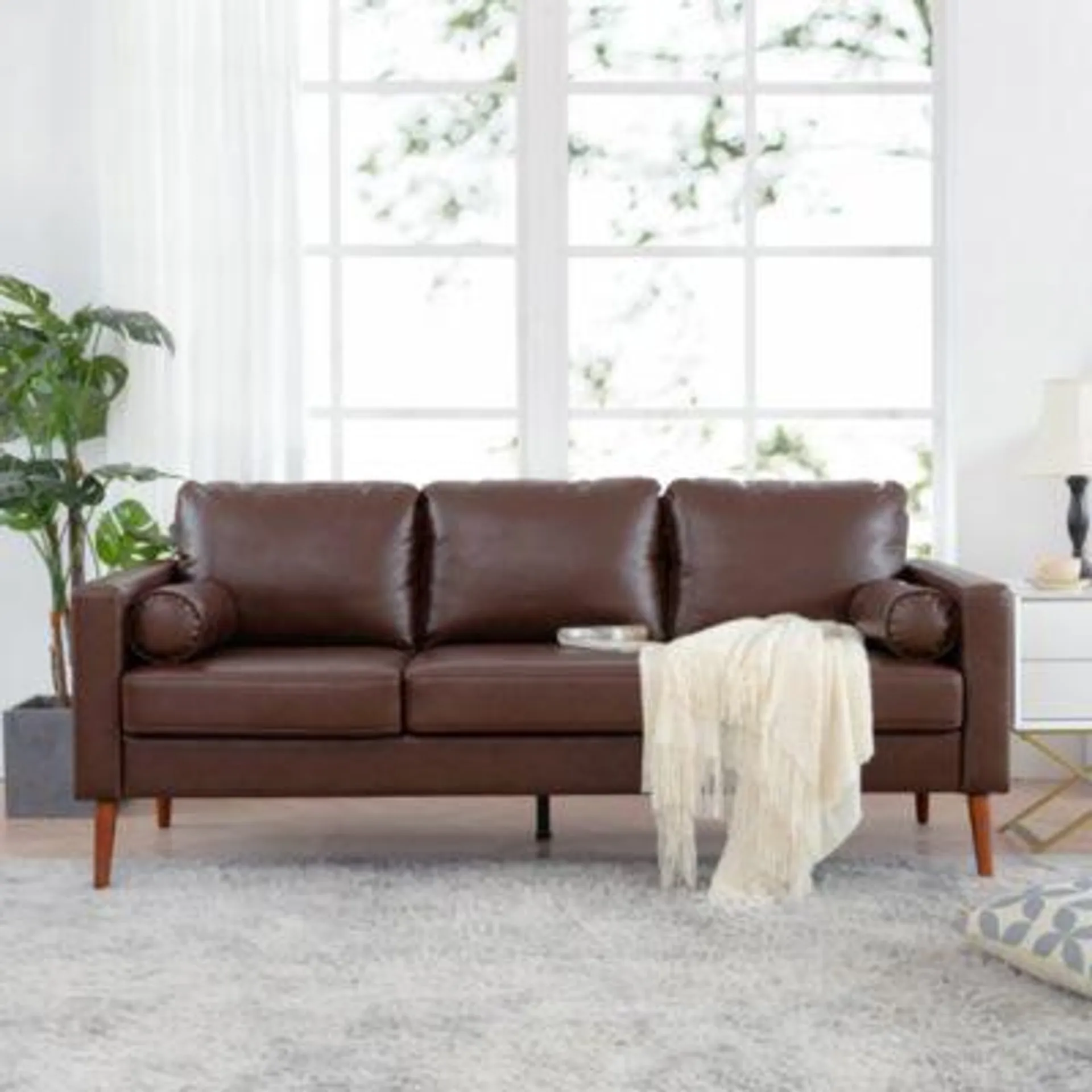 Streamdale Furniture Mid-Century Modern 3-Seat Sofa, 76.97" Brown