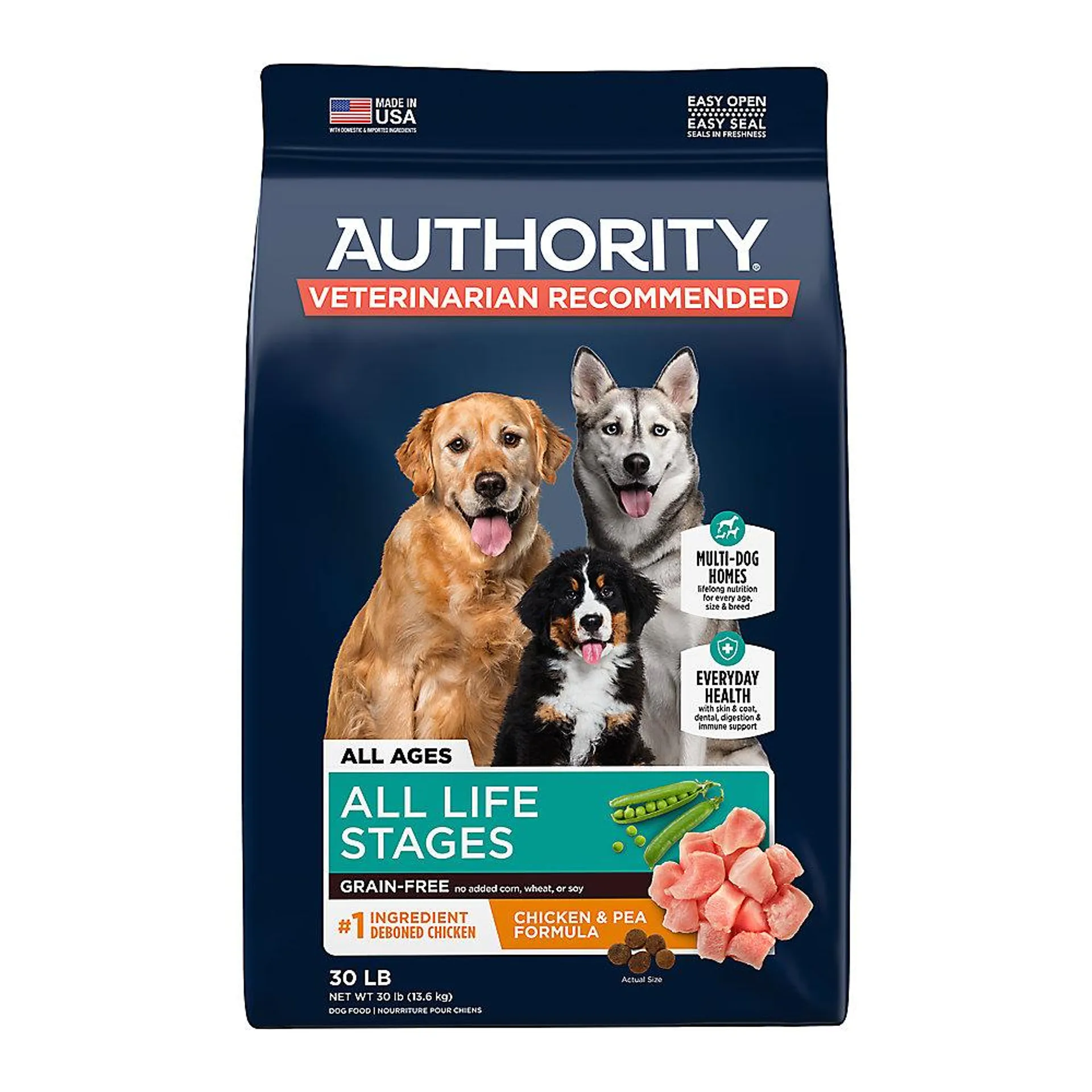 Authority® Everyday Health All Life Stages Dry Dog Food - Grain Free, Chicken & Pea, 30 lb