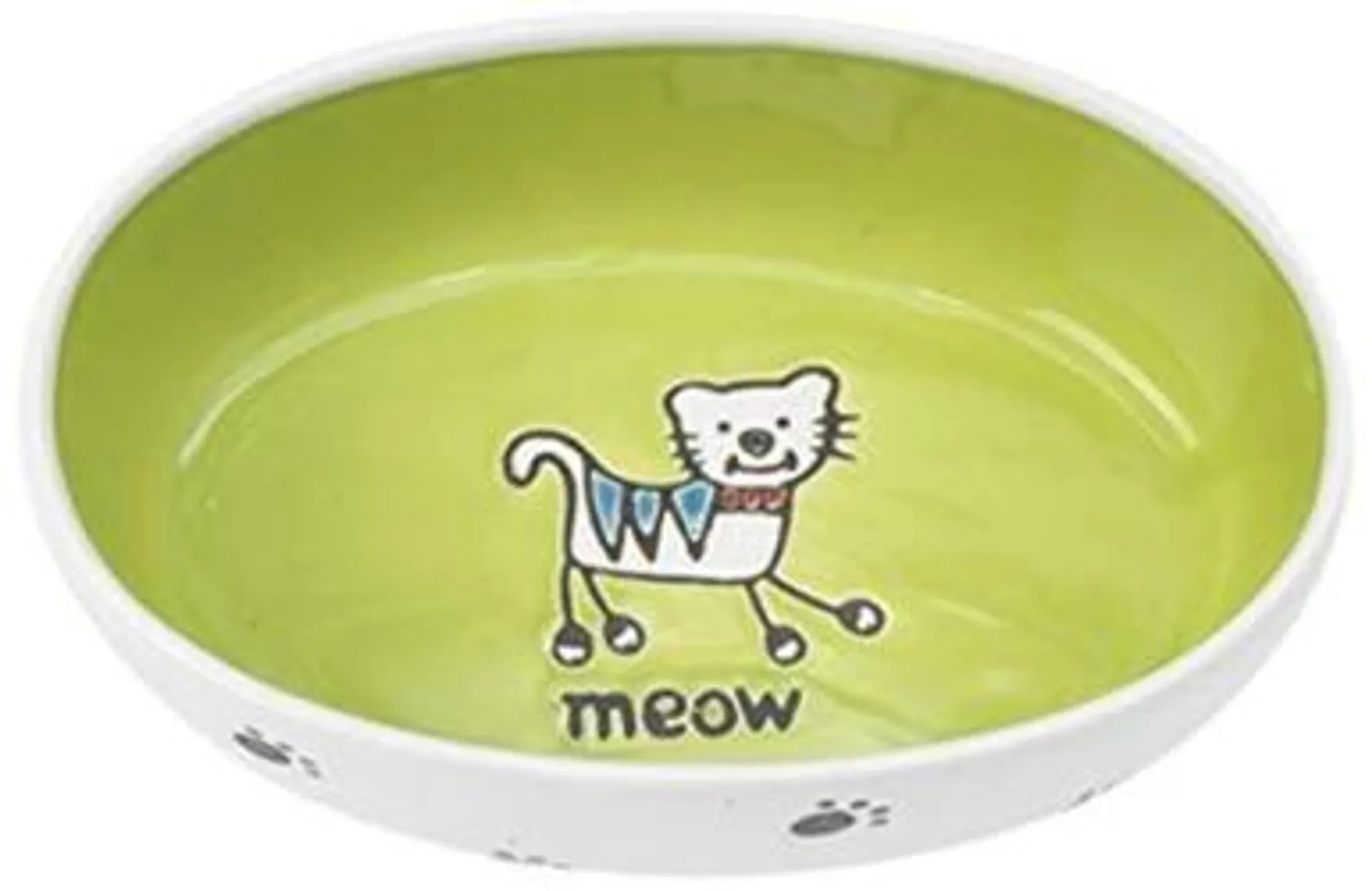 Pet Rageous Designs Silly Kitty Oval Pet Bowl, White/Lime Green