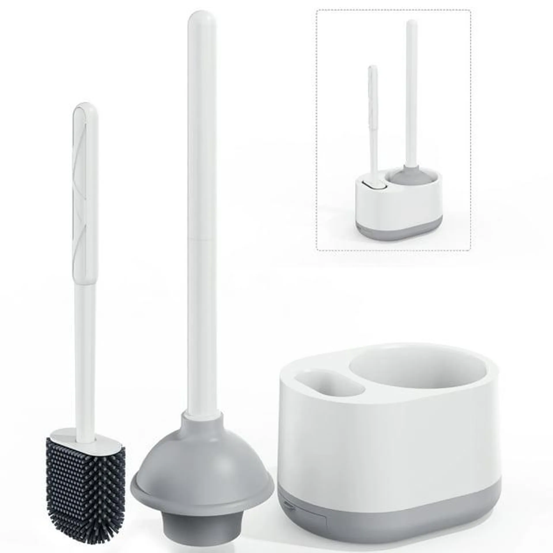 Lefree Toilet Plunger and Brush Combo Set with Caddy Holder Storage, Gray