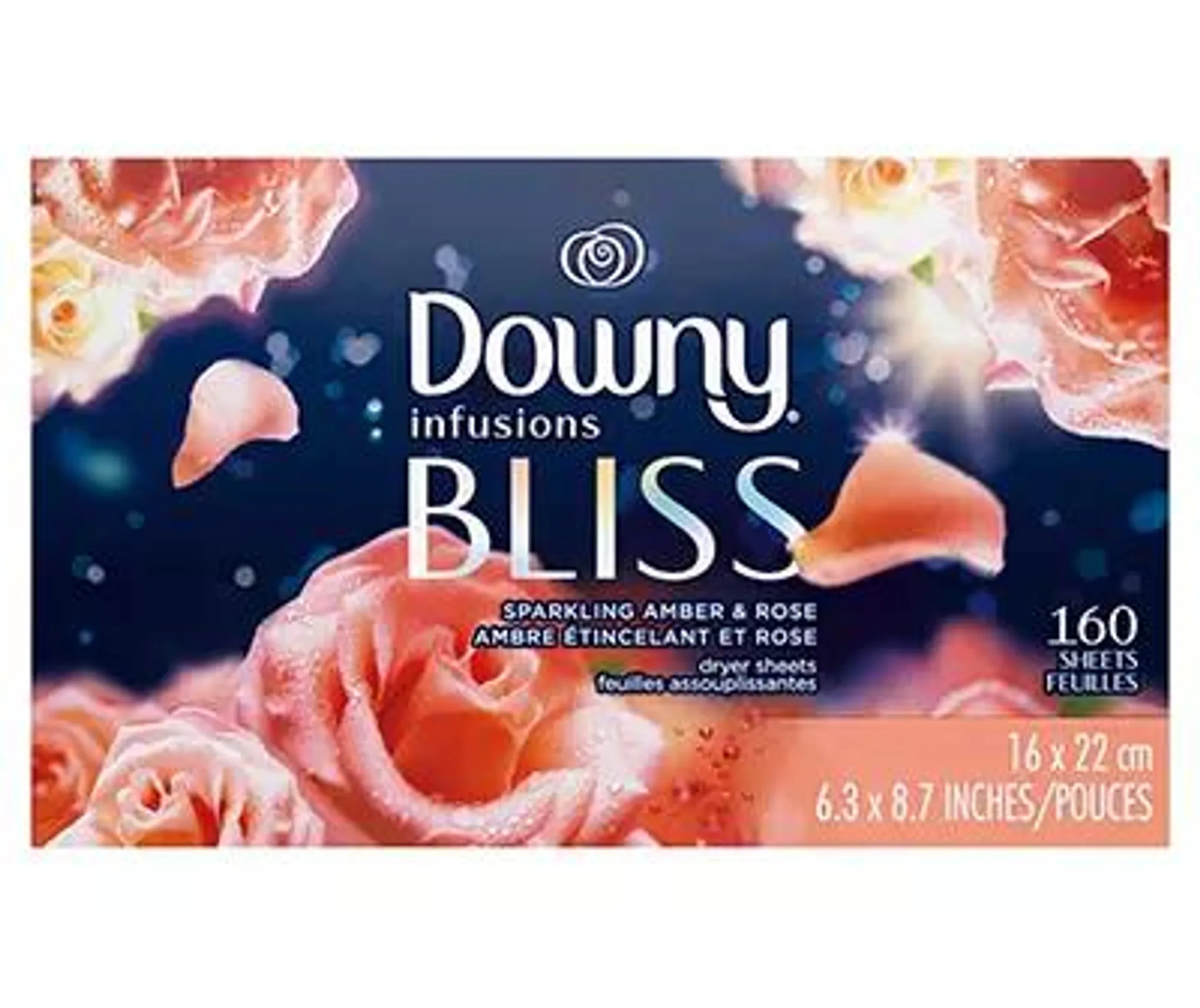 Infusions Fabric Softener Dryer Sheets, Bliss, Sparkling Amber & Rose, 160-count