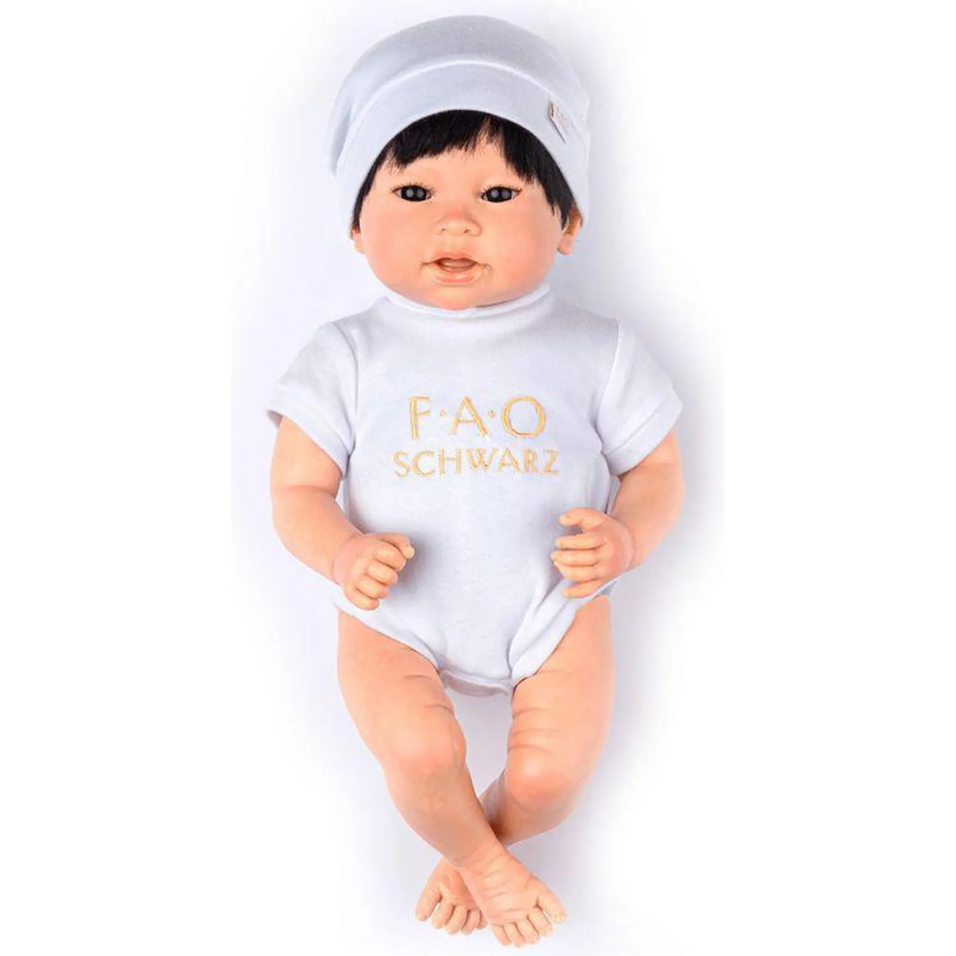 FAO Baby Doll Adoption Doll - Fair Skin with Black Hair & Dark Brown Eyes