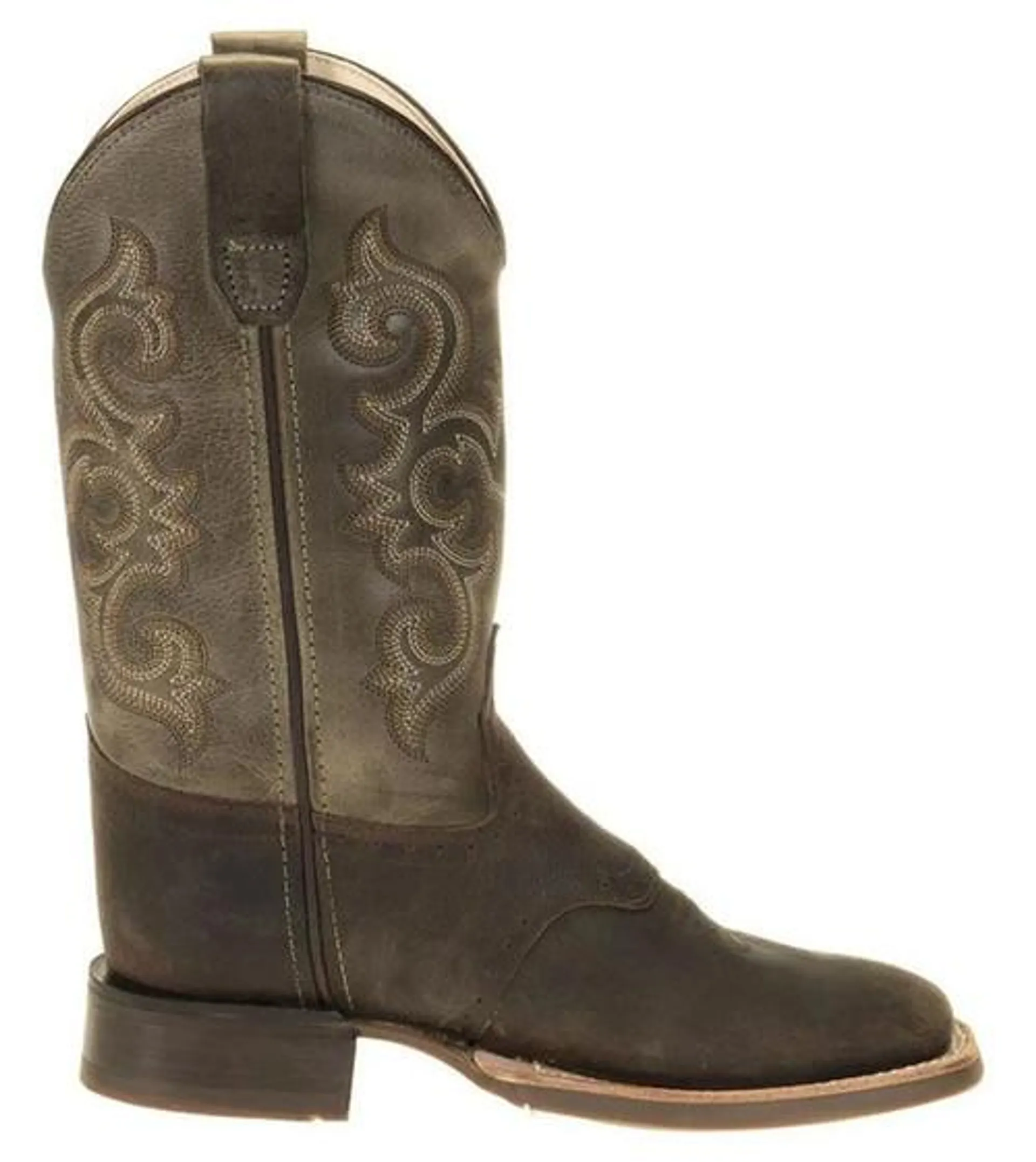 Old West Youth Green Waxy Top Brown Western Boots