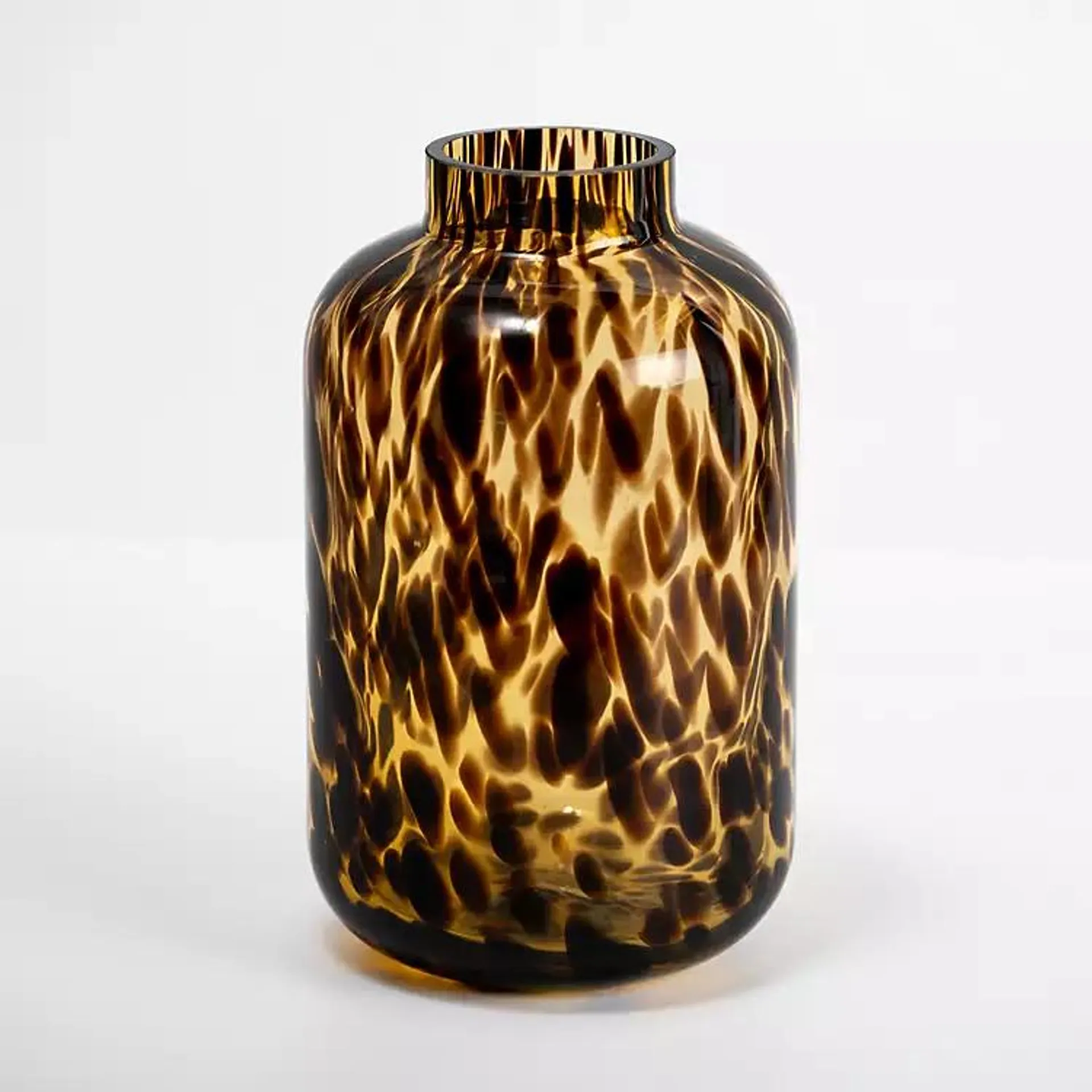 Brown Tortoise Shell Glass Vase, 10 in.