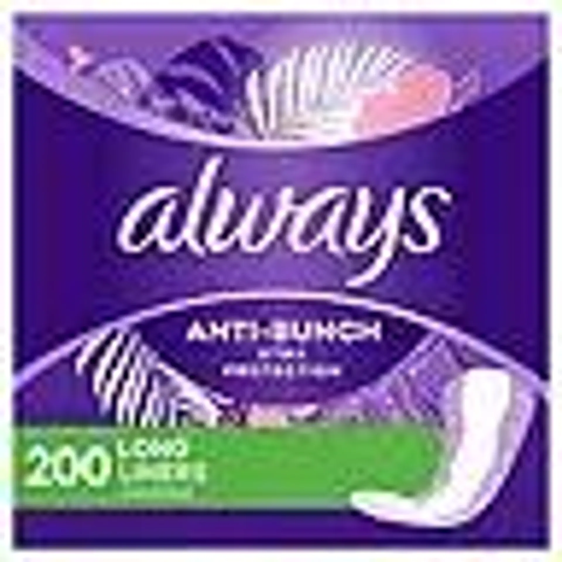 Always Anti-Bunch Xtra Protection Daily Liners, Unscented, Long, 200 ct.