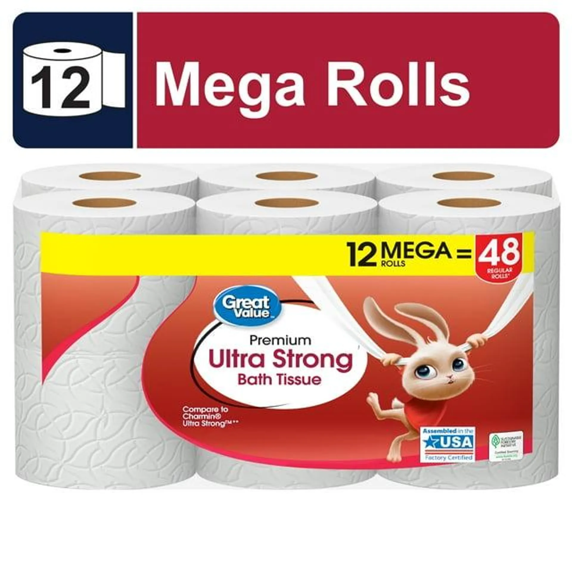 Great Value Ultra Strong Toilet Paper, 12 Mega Rolls