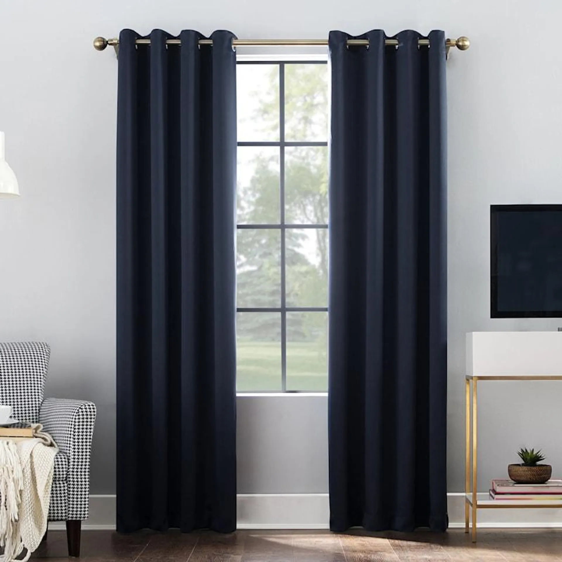 Sun Zero Oslo Indigo Blackout Grommet Curtain Panel, 84"