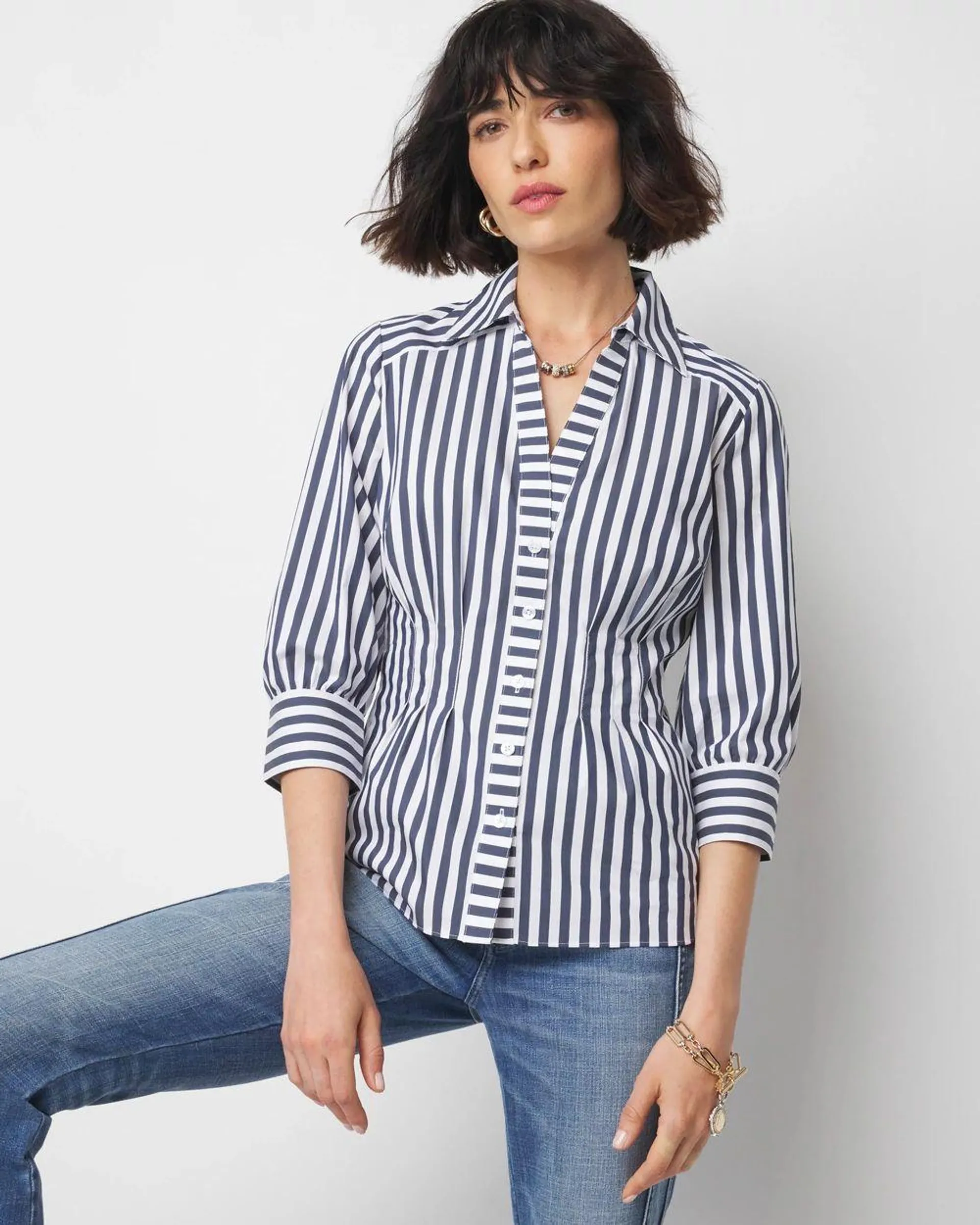 Elbow-Sleeve Poplin Shirt