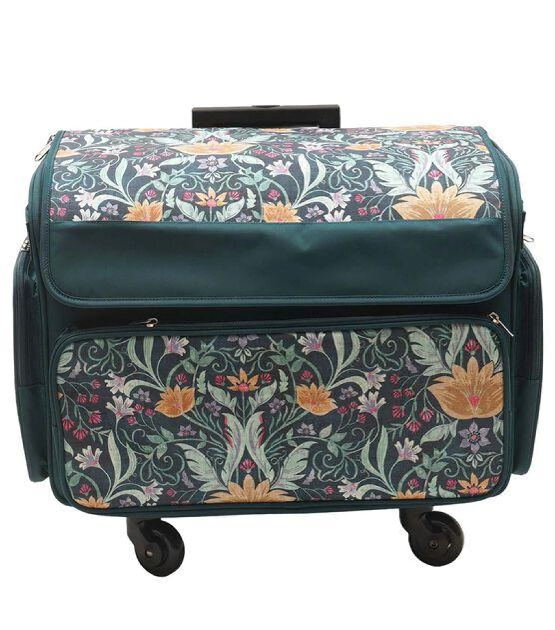 13" x 18" Teal Floral Rolling Sewing Storage Tote by Top Notch