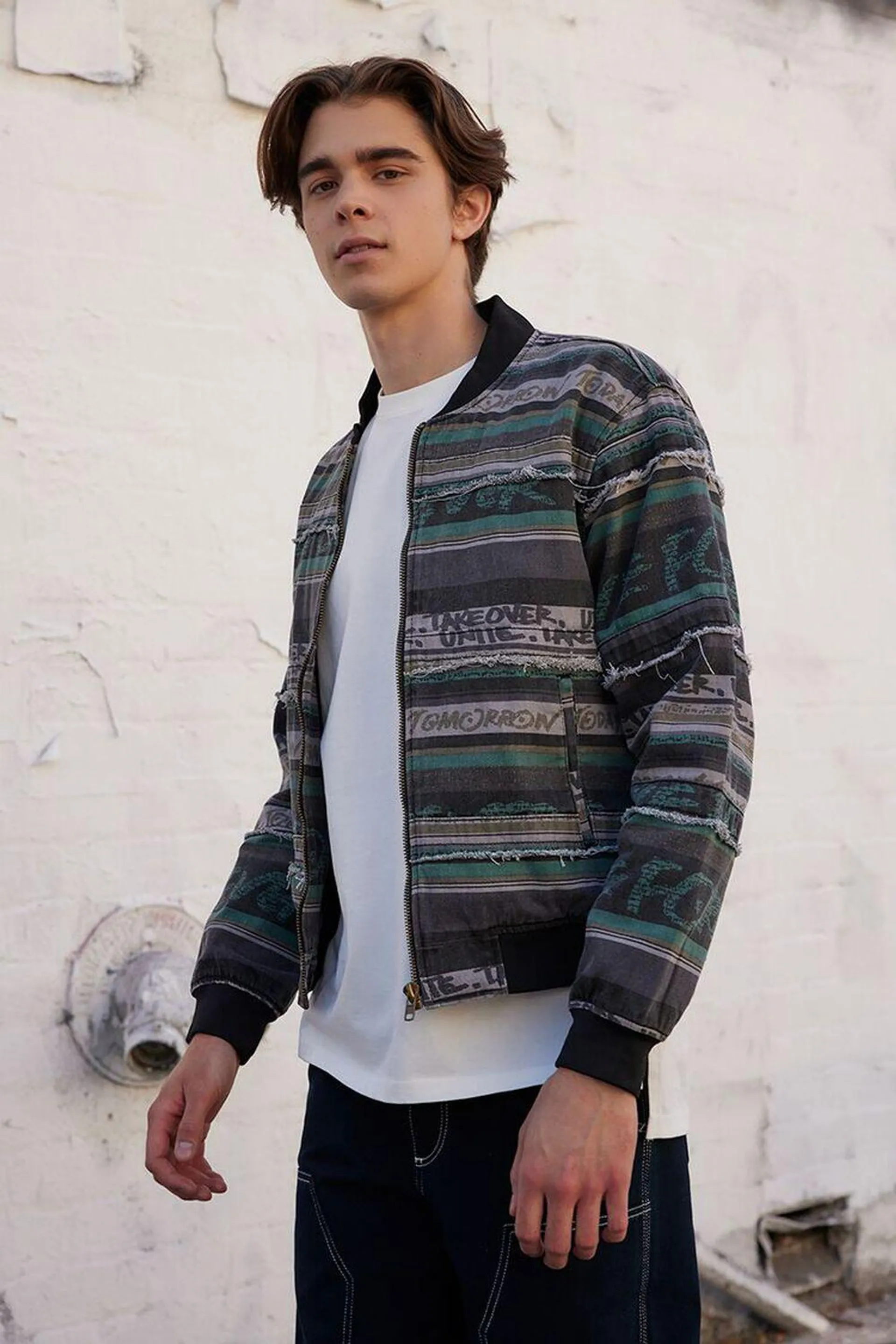 Striped Graphic Bomber Jacket