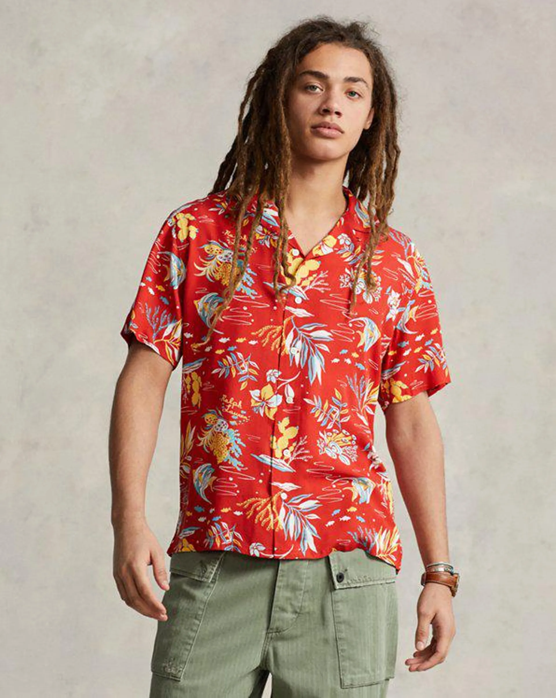 Classic Fit Tropical-Print Camp Shirt