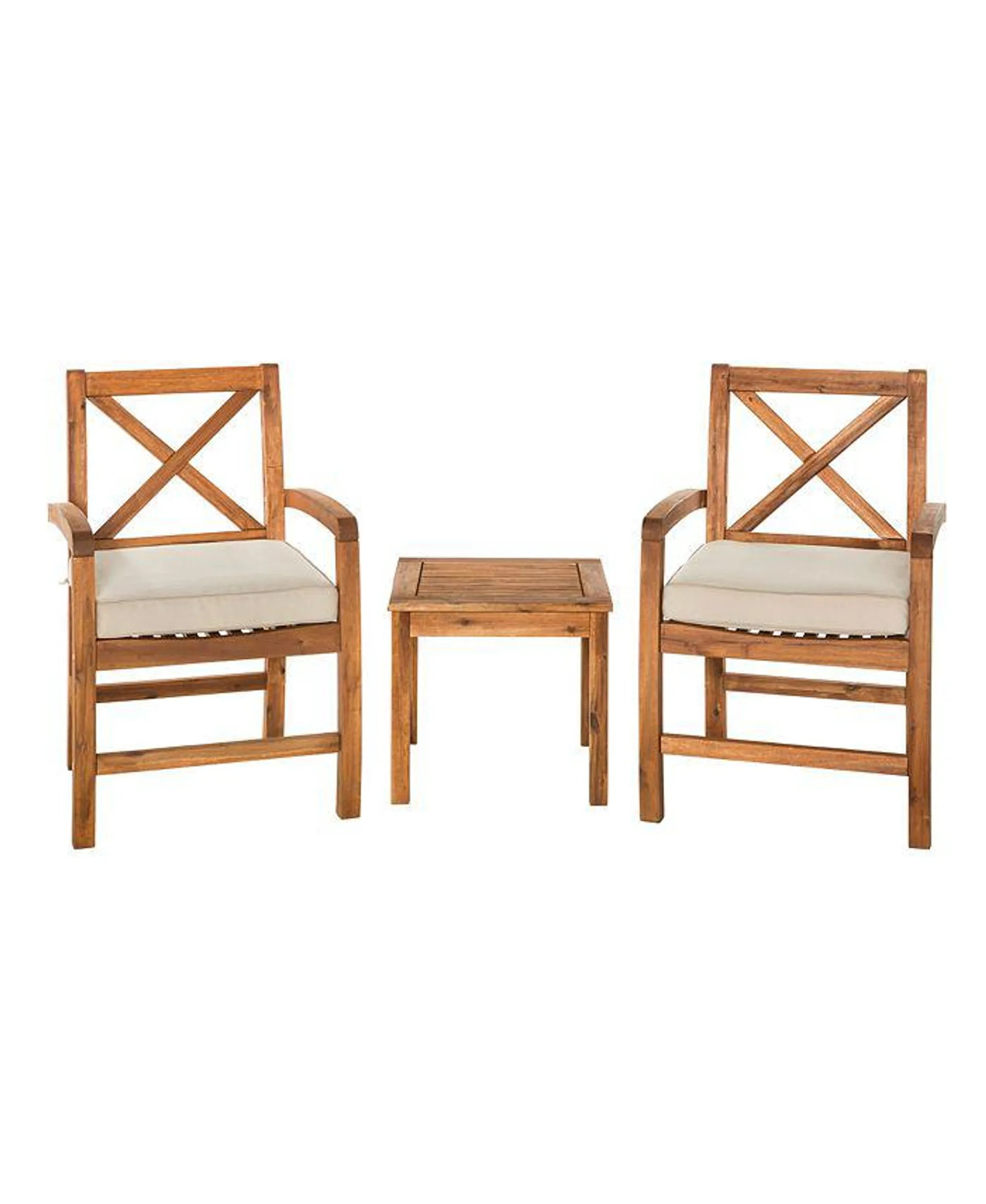 Acacia Wood Patio Chairs with X-Design and Side Table - Brown