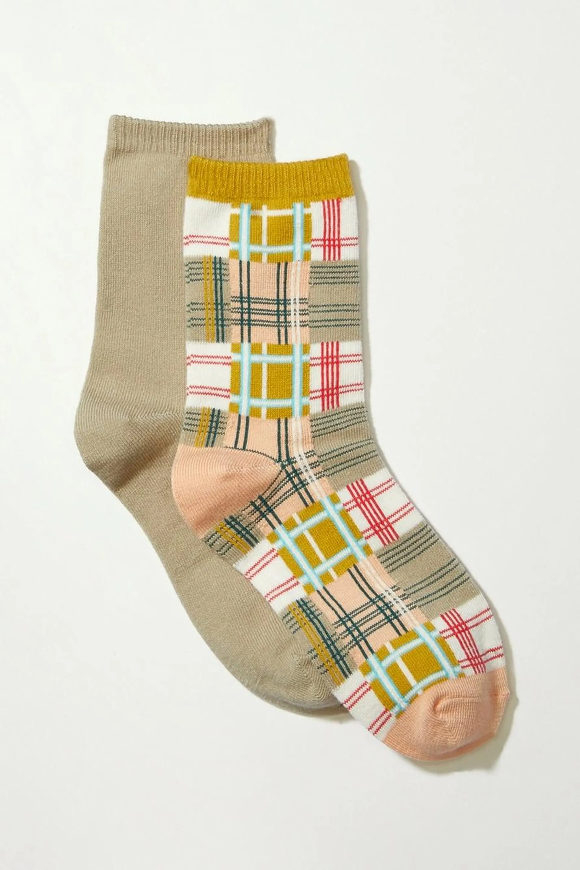 patchwork plaid crew sock 2 pk