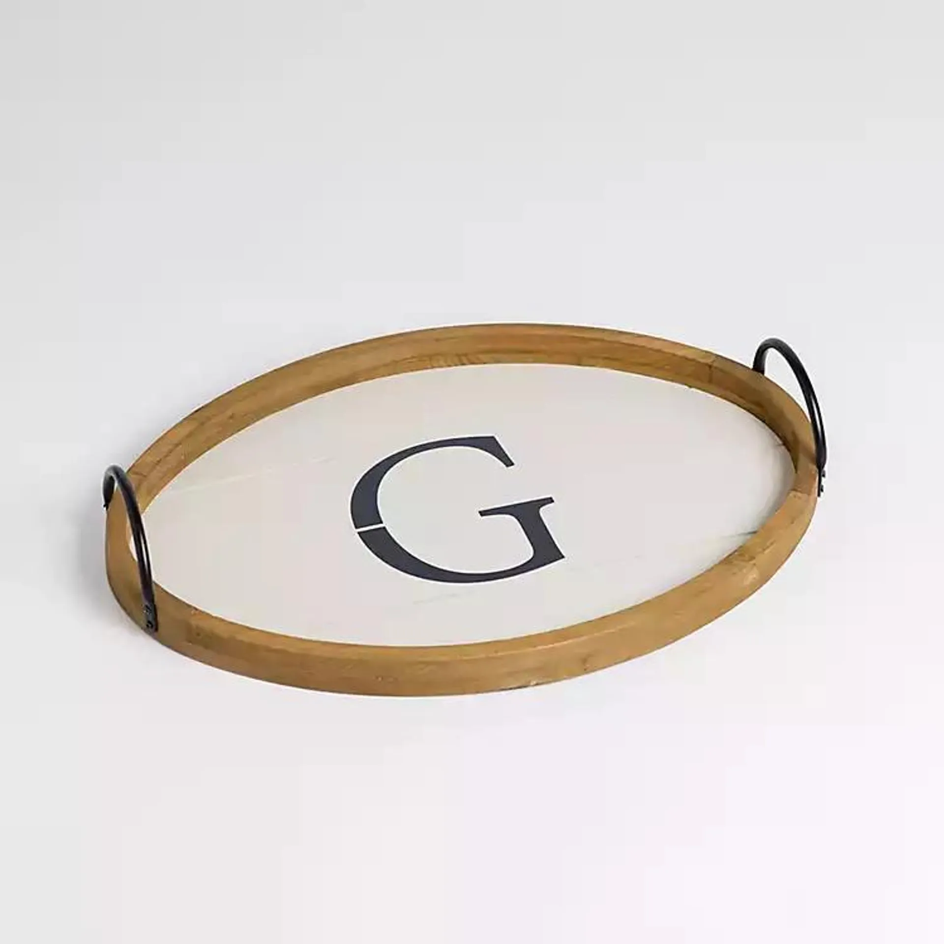 Oval White Wood Monogram G Tray