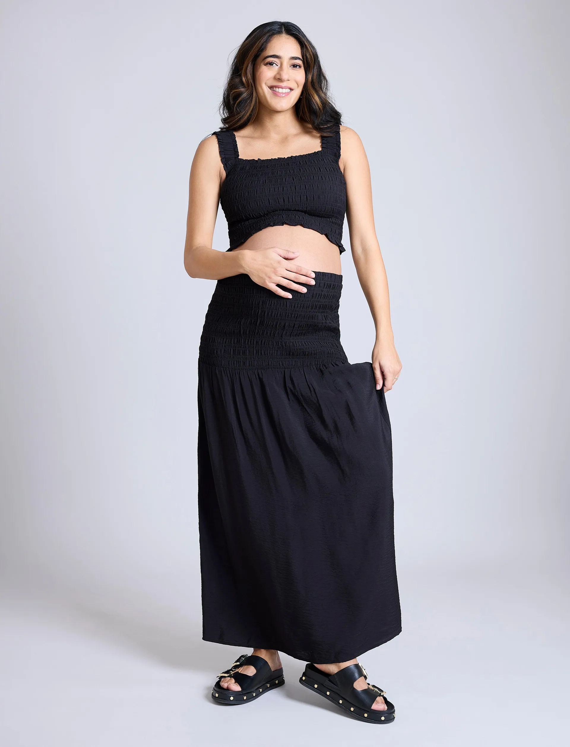Smocked Crop Top Maxi Skirt Set