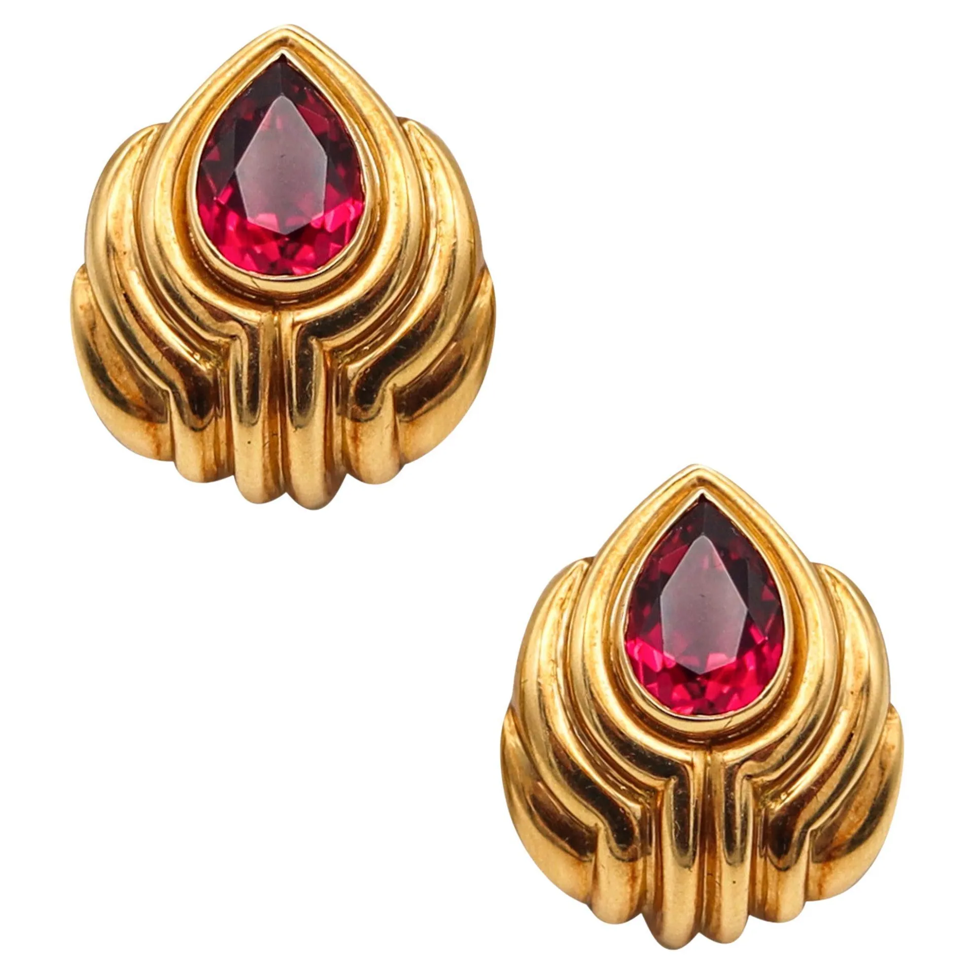 BVLGARI Roma Clips On Earrings In 18Kt Yellow Gold With 5.64 Ctw In Tourmalines