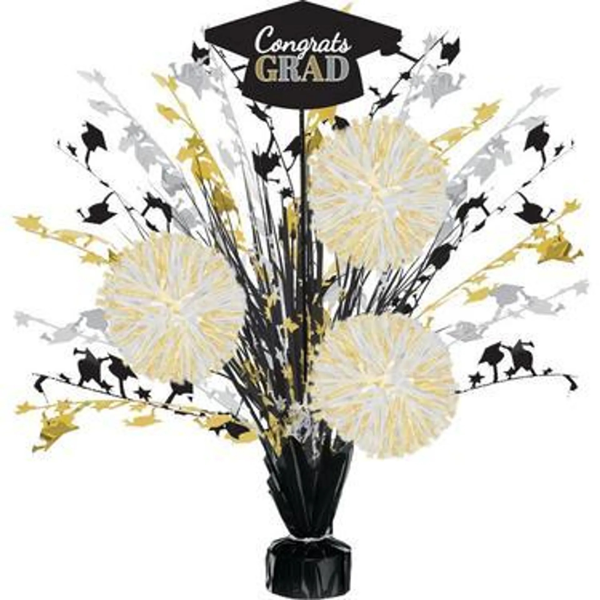 Black, Silver & Gold Congrats Grad Spray Centerpiece, 18in