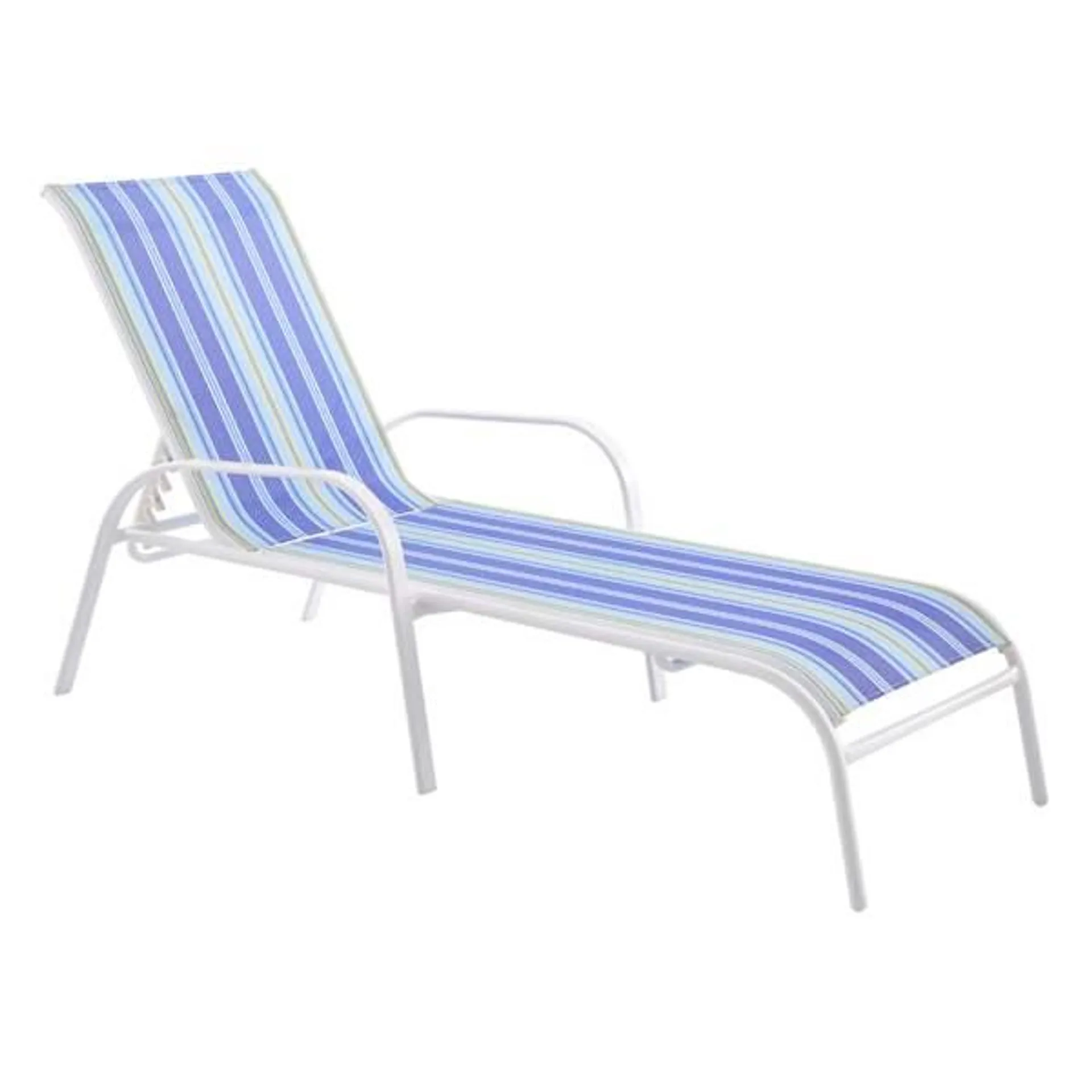 Tracey Boyd Stackable White & Blue Caprice Striped Sling Patio Chaise Lounge Chair