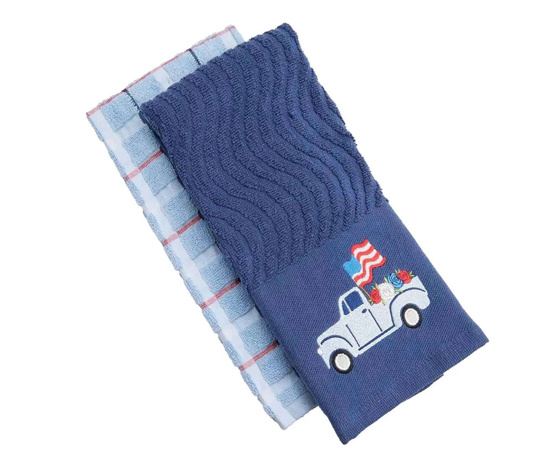 Blue Truck With Flag 2-Pc. Embroidered Hand Towel Set