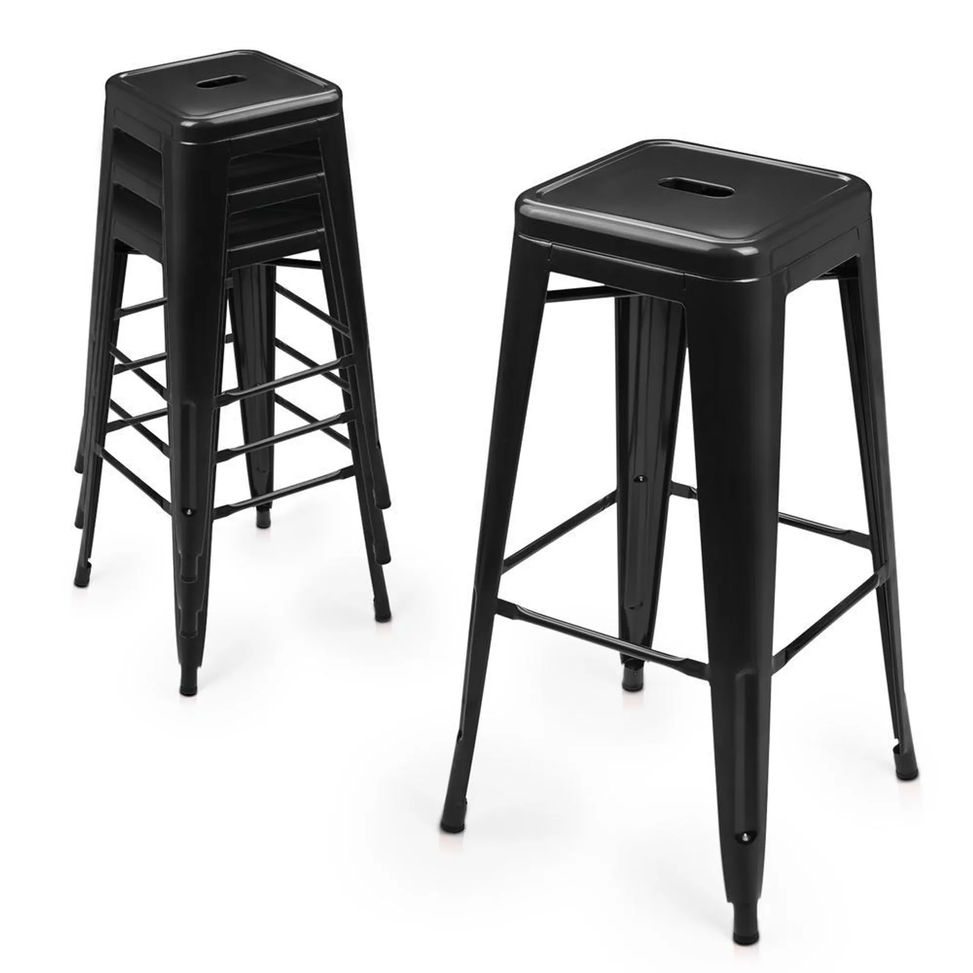 MoNiBloom 30" Indoor Stackable Stools, 4PCS Backless Industrial Metal Stackable Metal Bar Stools Kitchen Stools Chairs, Black