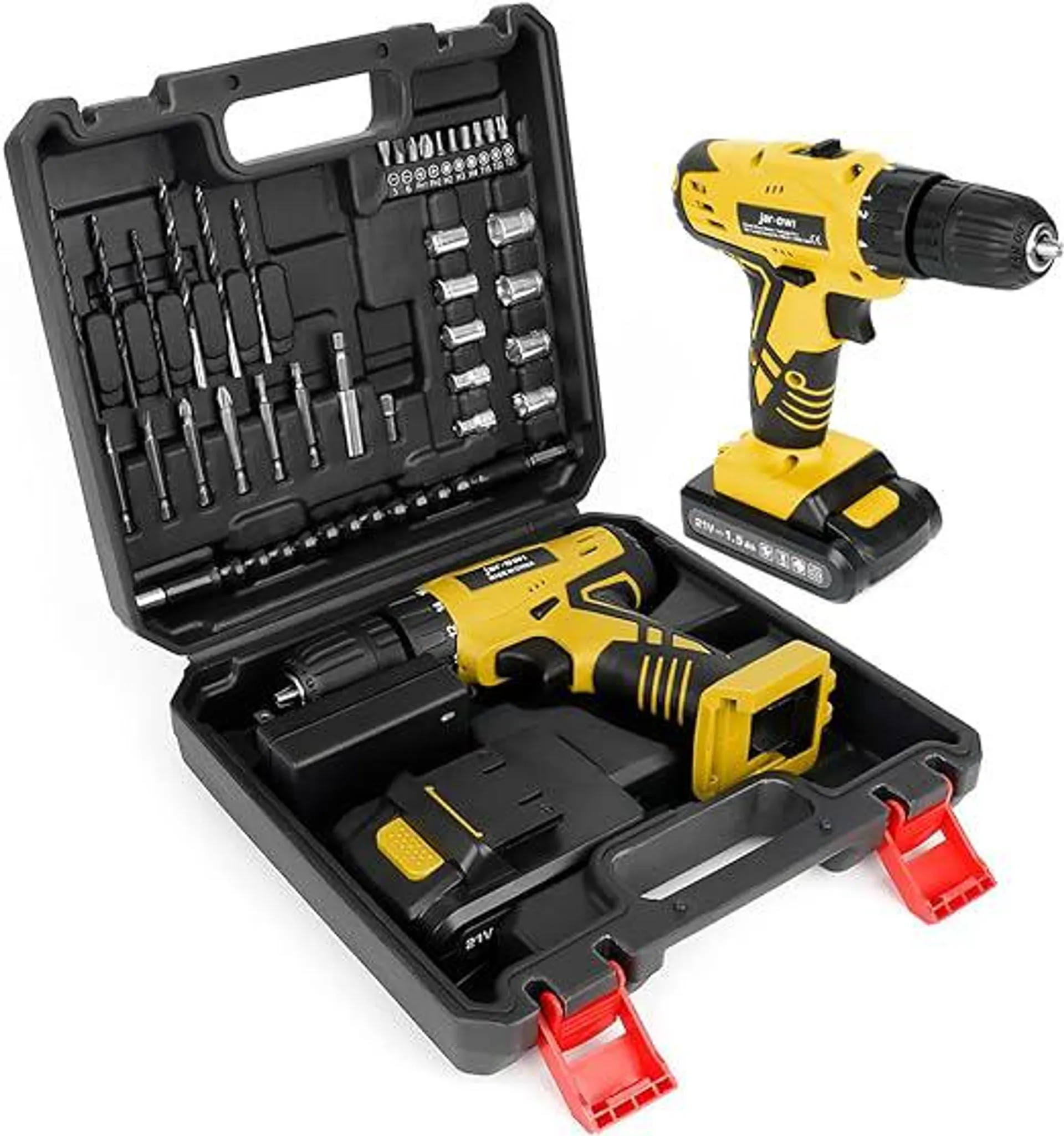 Portable Power Drill Set with 37PCS Drill Bit,21V Cordless Drill Kit with Battery and Charger,Jar-owl Home Tool Kit with Electric Drill,Power Tool Combo Kit for Men Women Office Repair Maintain-Yellow
