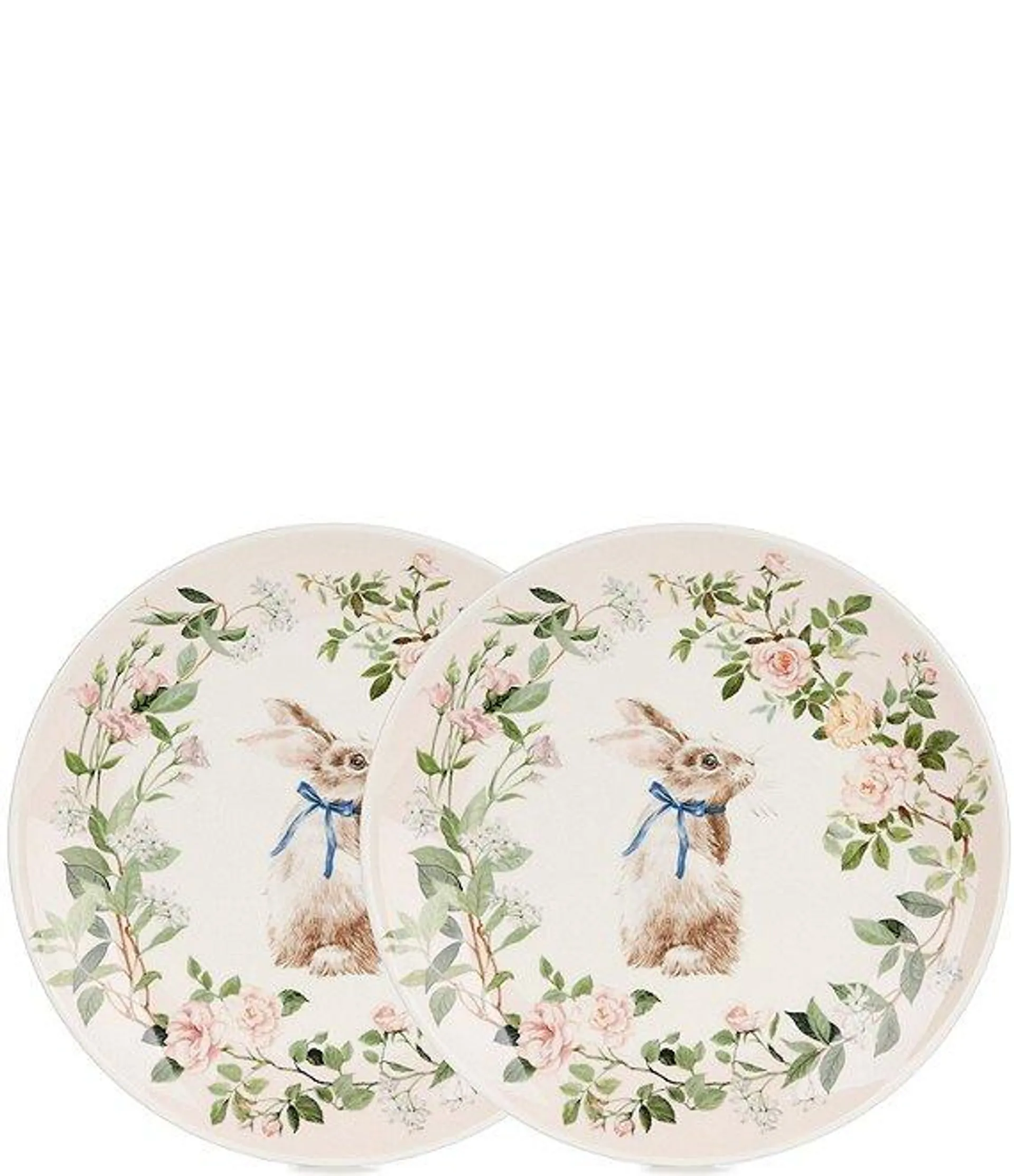 Pink English Garden Bunny Accent Plates, Set of 2