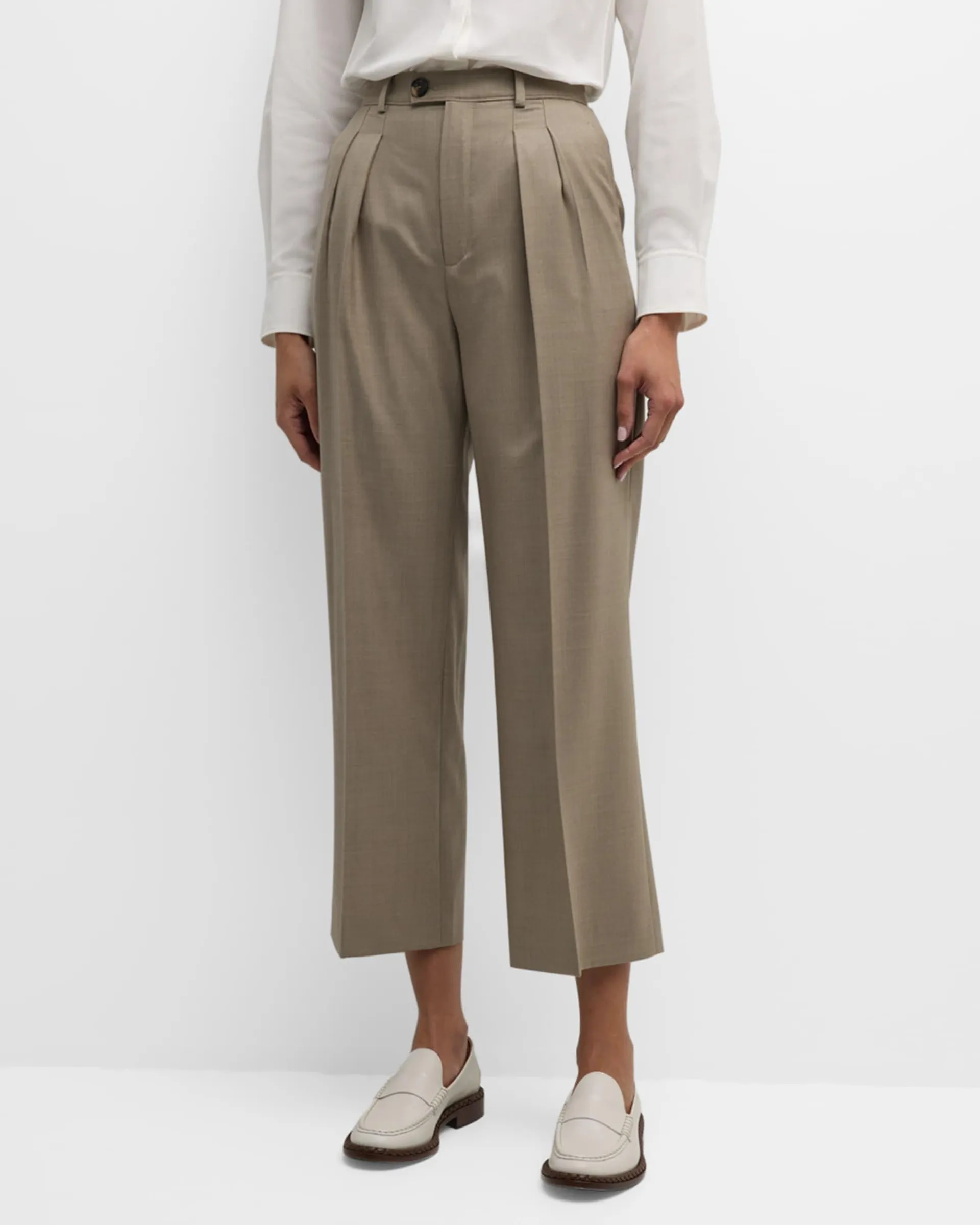 Yurik Double-Pleated Straight-Leg Ankle Tasmanian Pants