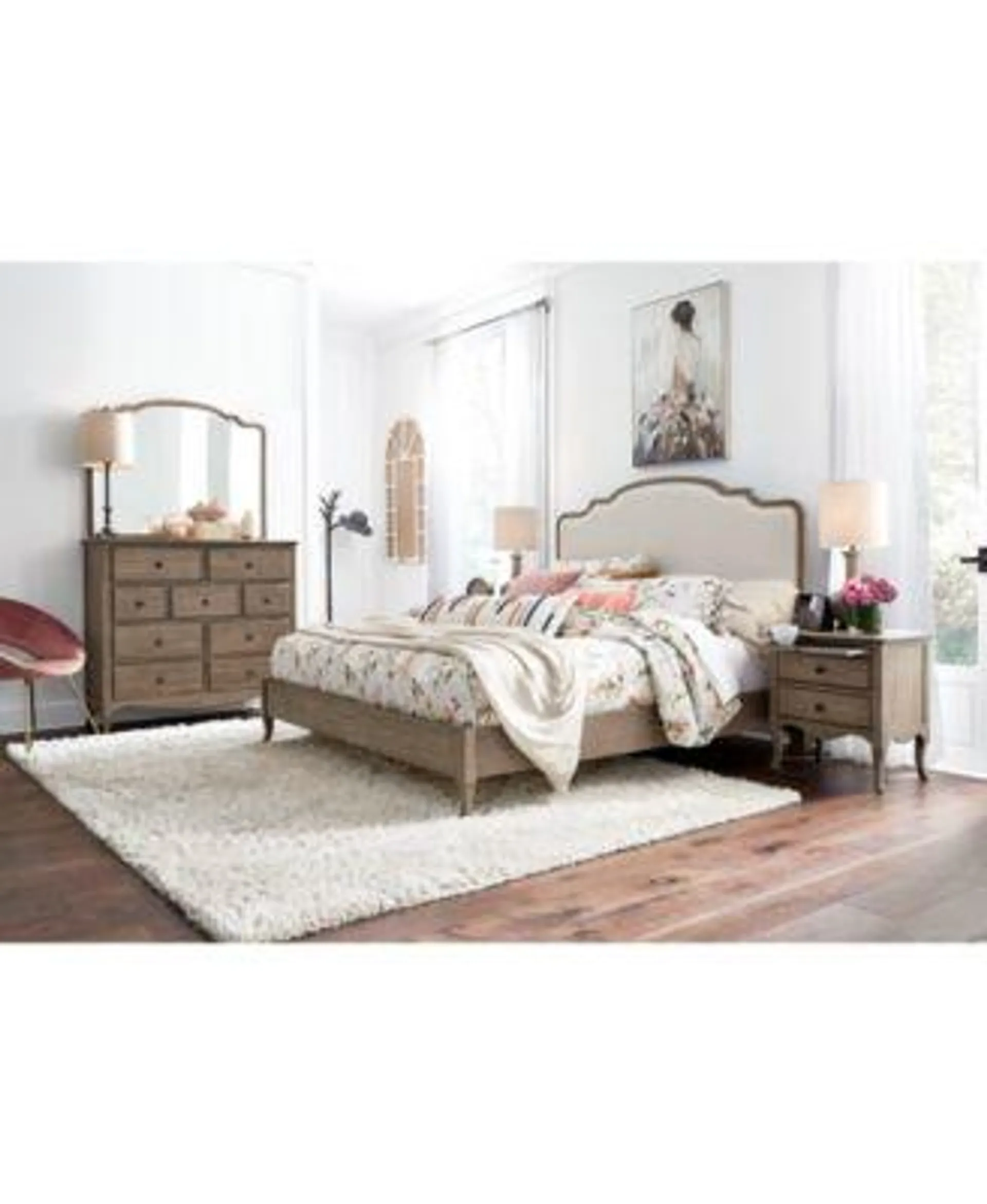 Provence Upholstered Queen Bed 3-Pc. Set (Bed, Nightstand & Dresser)