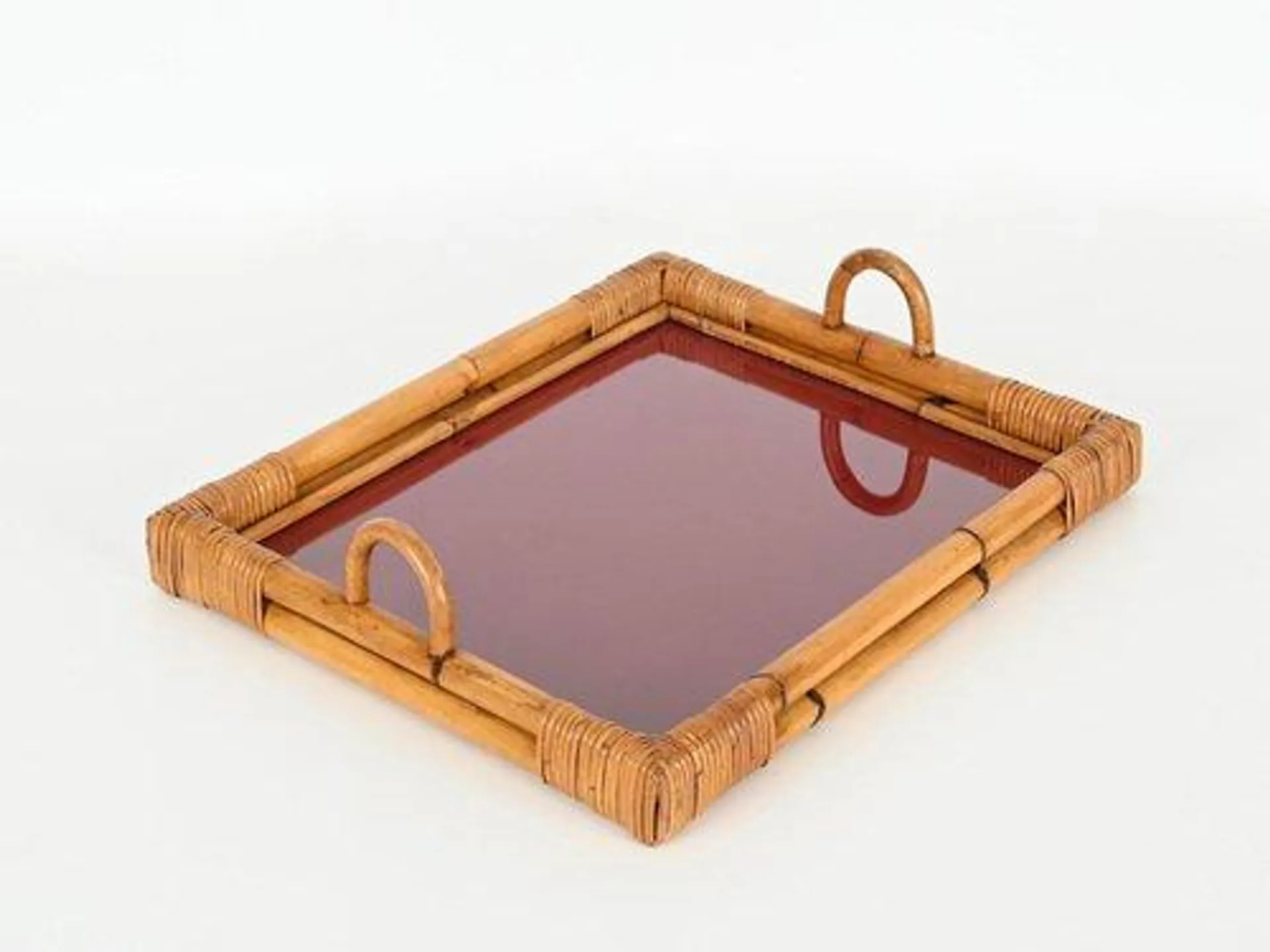 Large French Riviera Serving Tray in Bamboo and Rattan, Italy, 1970s