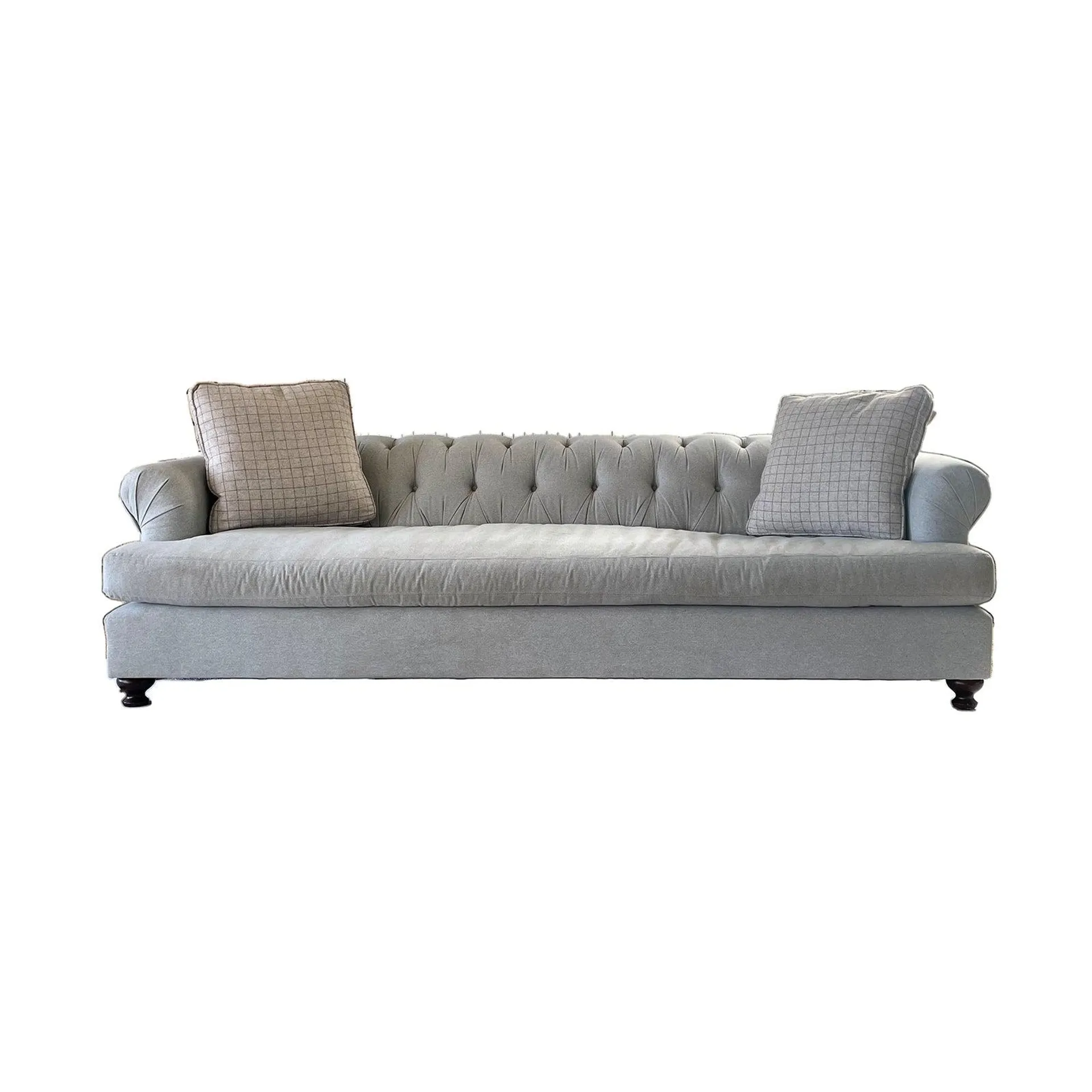 Late 20th Century Vintage Roger & Chris Light Gray Tufted Roll Arm Sofa