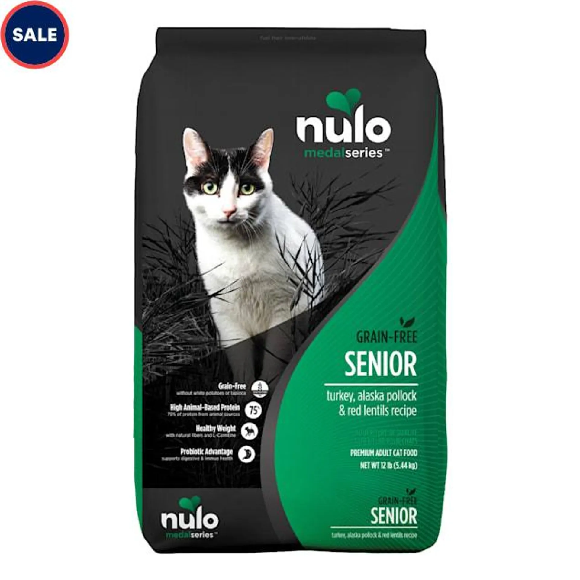 Nulo MedalSeries Grain-Free Turkey, Alaska Pollock & Red Lentils Senior Dry Cat Food, 12 lbs.