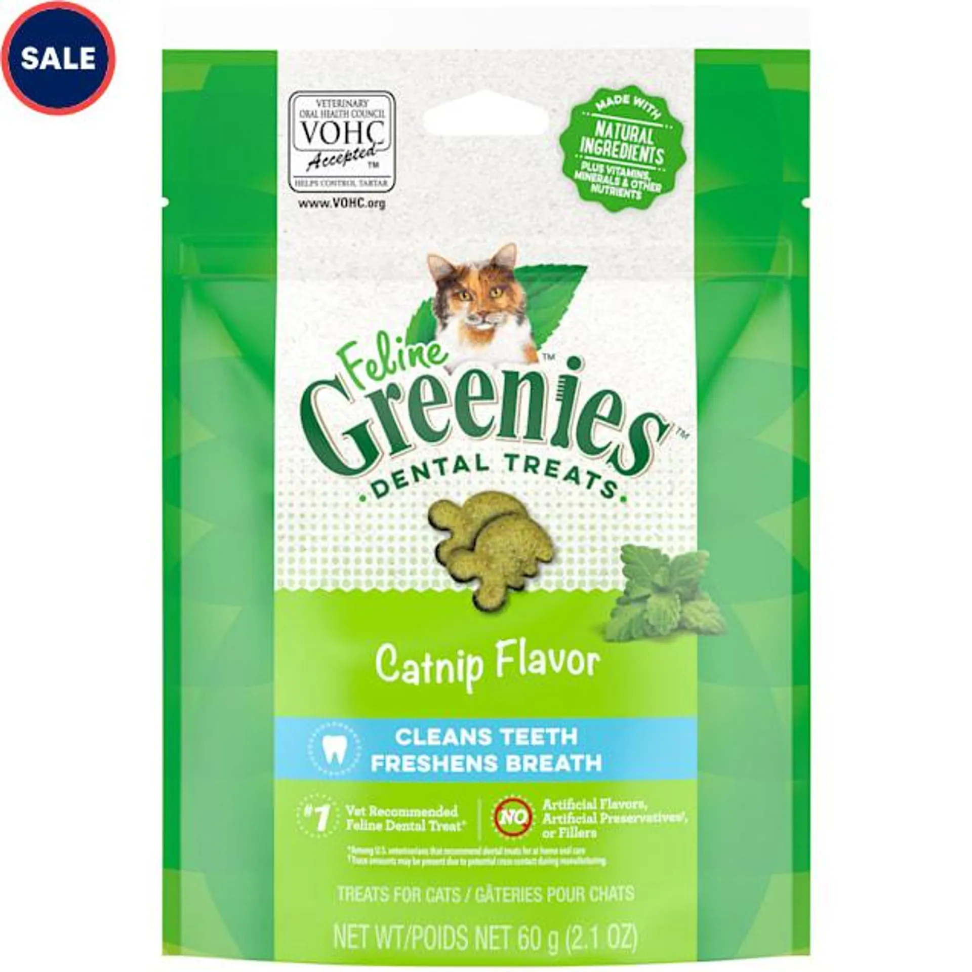 Greenies Natural Catnip Flavor Adult Dental Cat Treats, 2.1 oz.