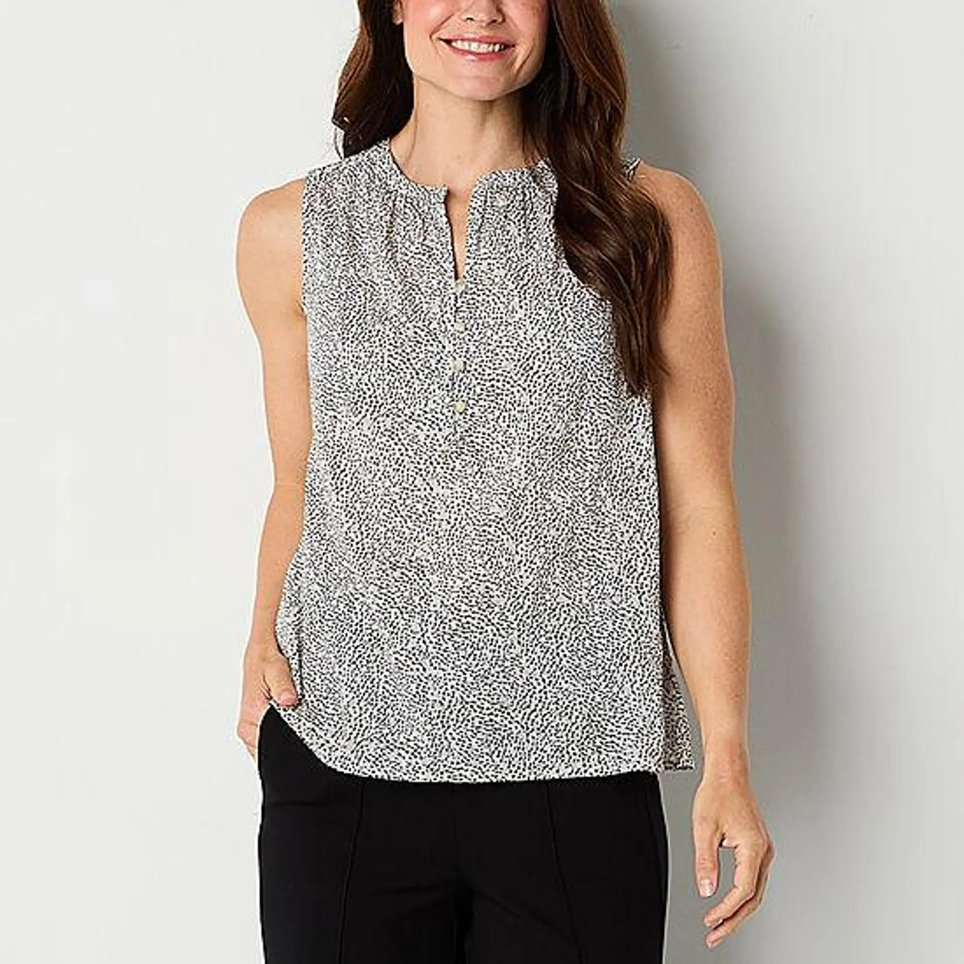 new! Liz Claiborne Womens Split Crew Neck Sleeveless Blouse