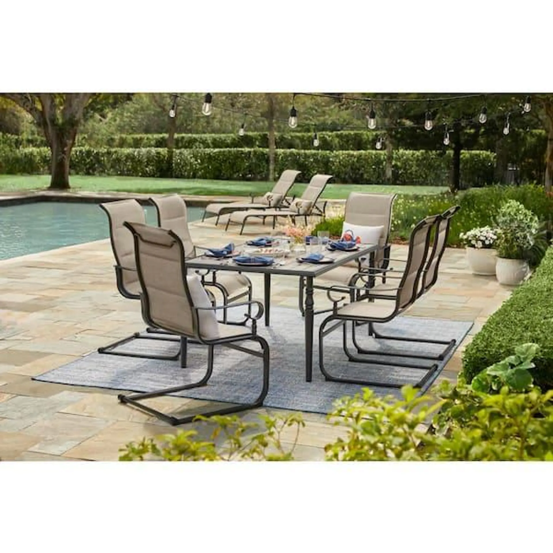 Glenridge Falls 7-Piece Metal Rectangle Outdoor Dining Set in Putty