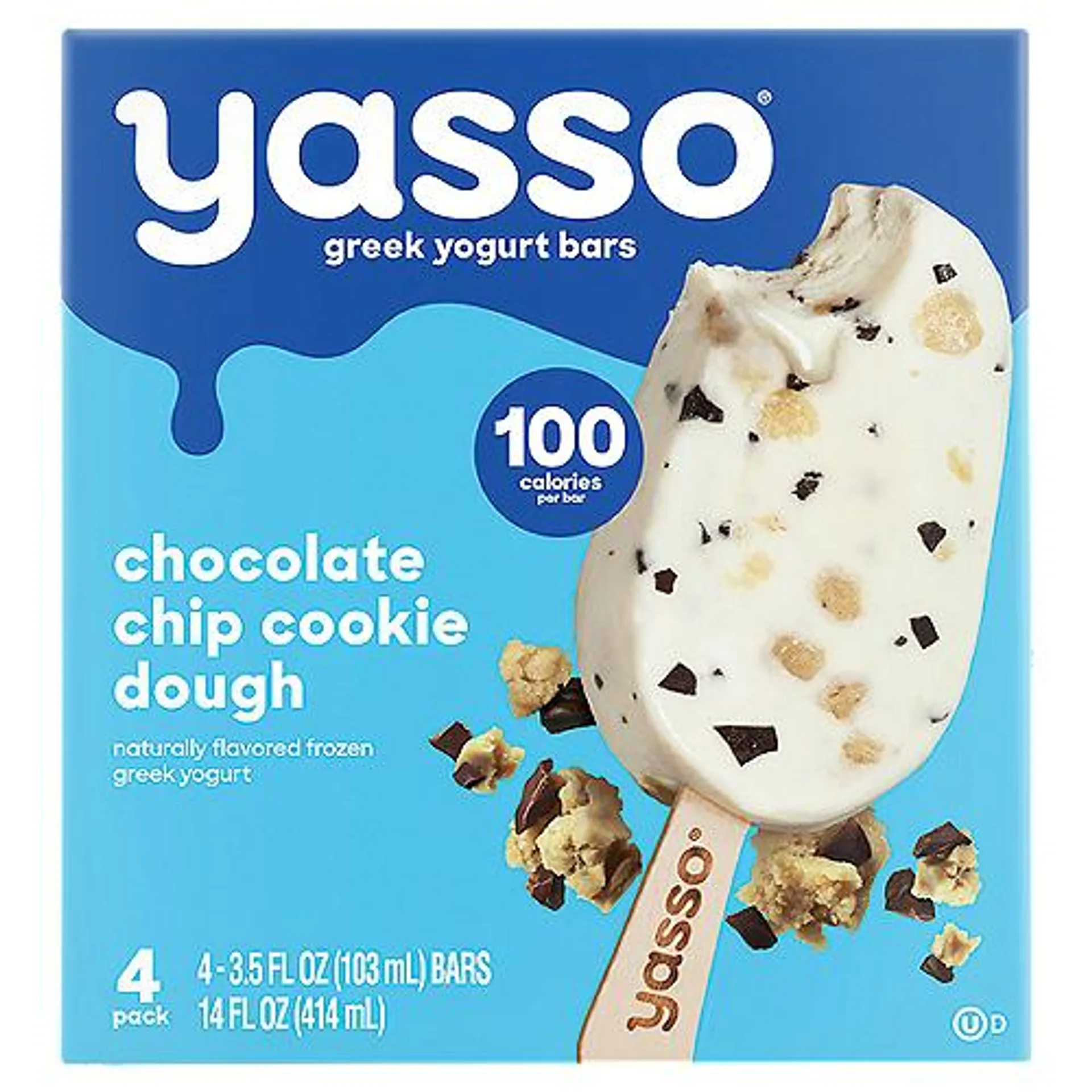 Yasso Chocolate Chip Cookie Dough, Greek Yogurt Bars, 4 Each