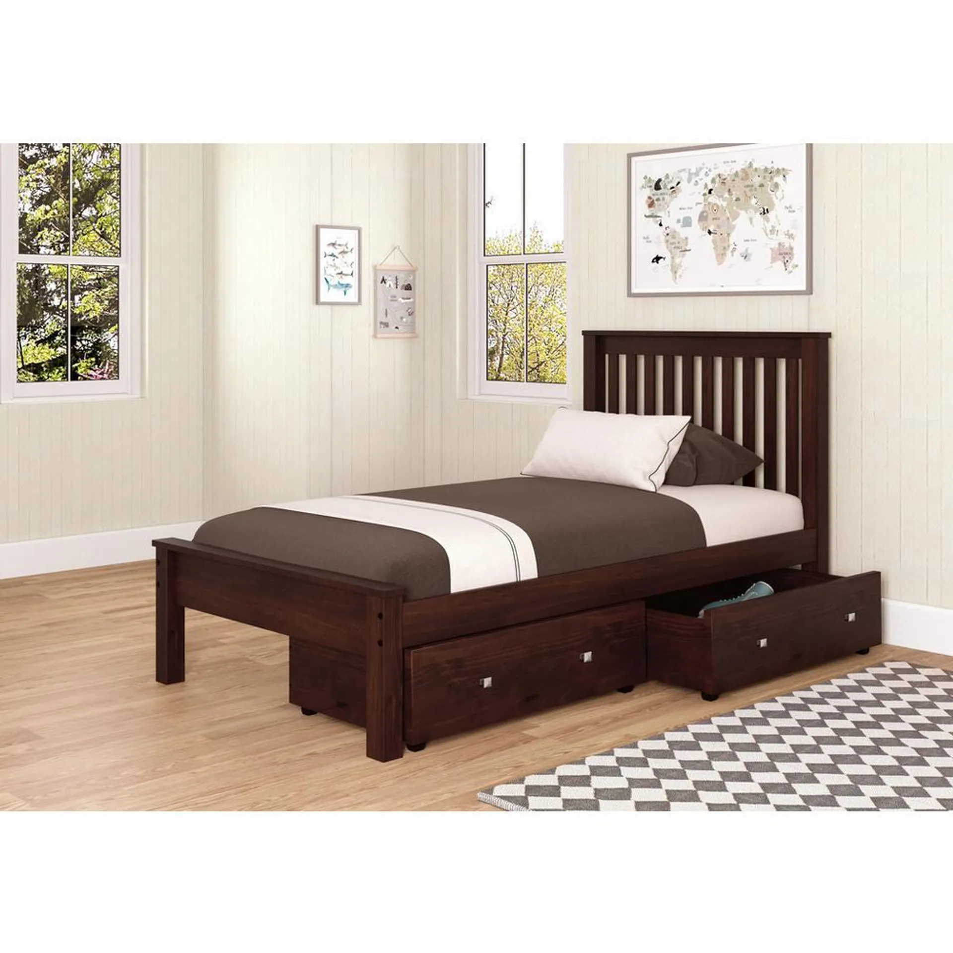 Twin Bed Cappuccino with Dual Drawers