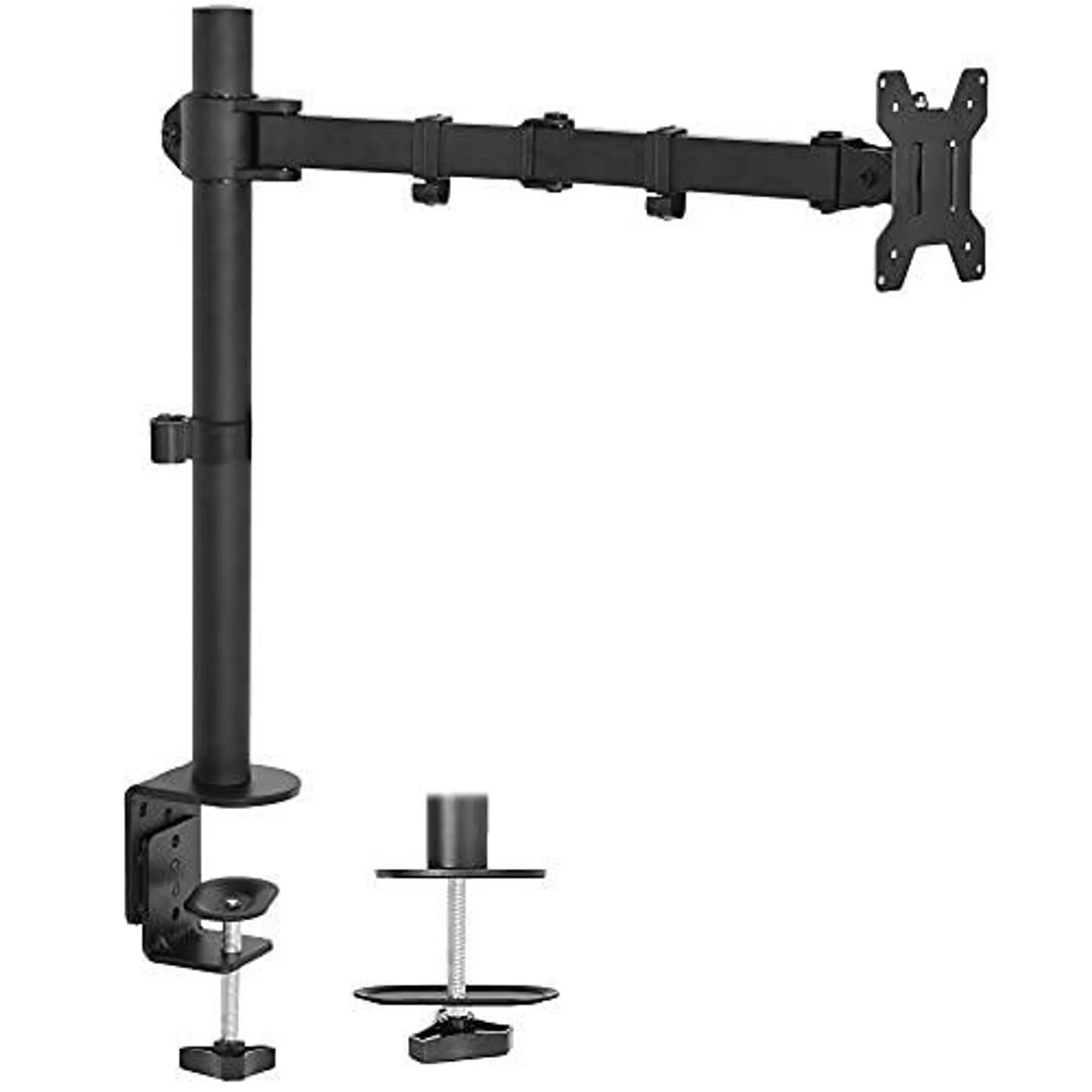 vivo single monitor desk mount, fully adjustable monitor arm stand with clamp and grommet base, tilt, swivel, rotation - hold