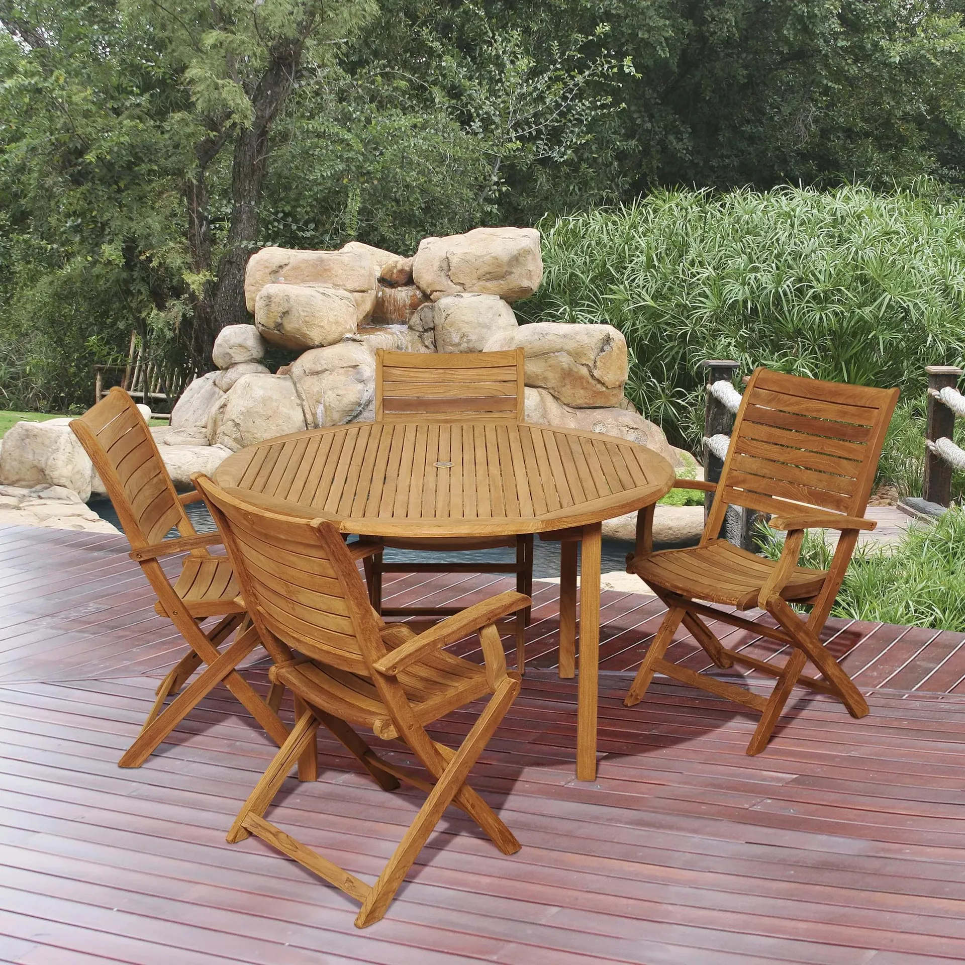 Amazonia Abelie 5-Pc. Teak Round Patio Dining Set - Natural