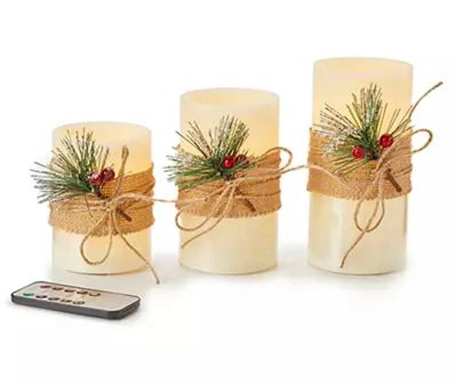 Ivory Burlap-Wrapped 3-Piece LED Candle Set
