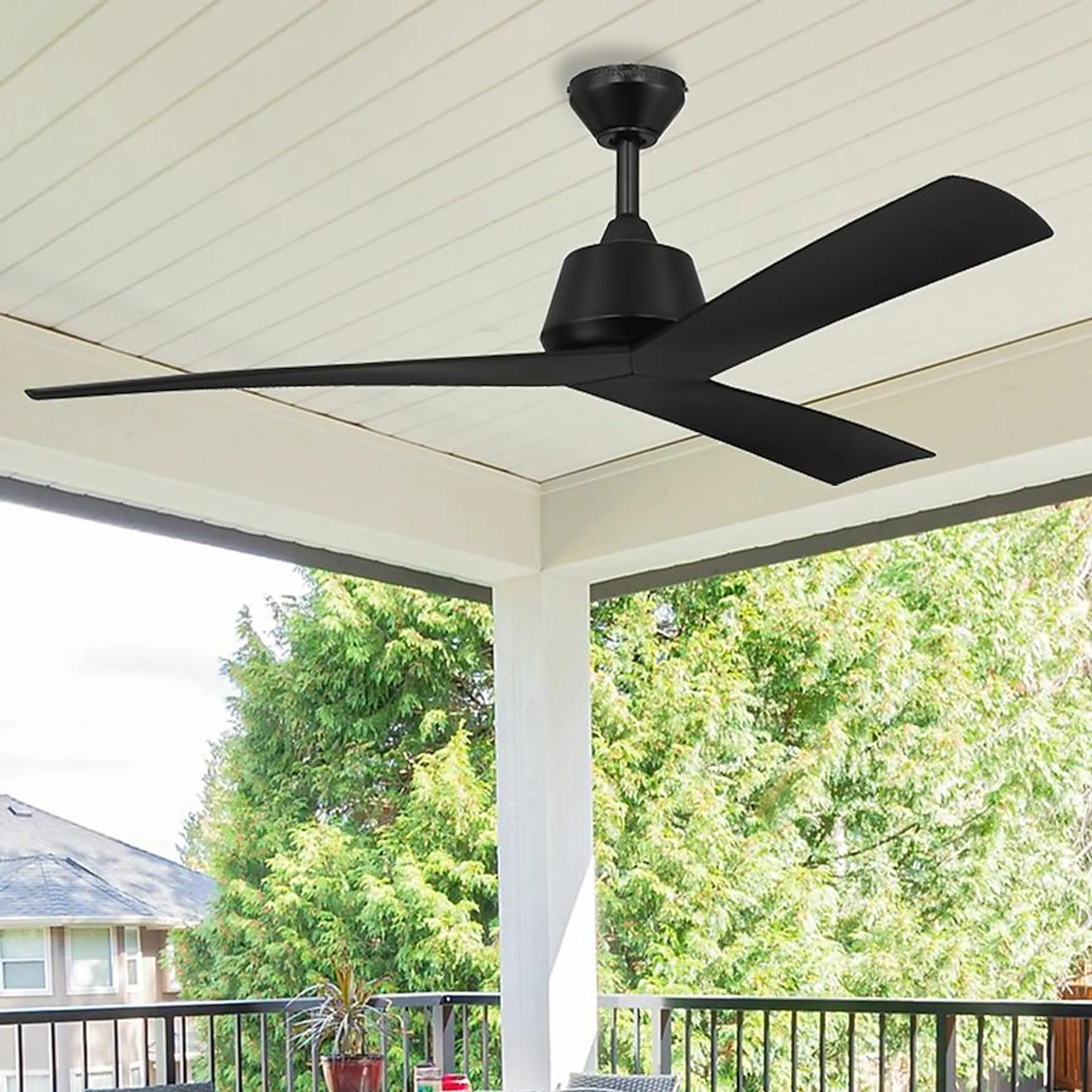 Harbor Breeze Stokes II Easy Install 52-in Matte black Indoor/Outdoor Downrod or Flush Mount Propeller Ceiling Fan and Remote (3-Blade)