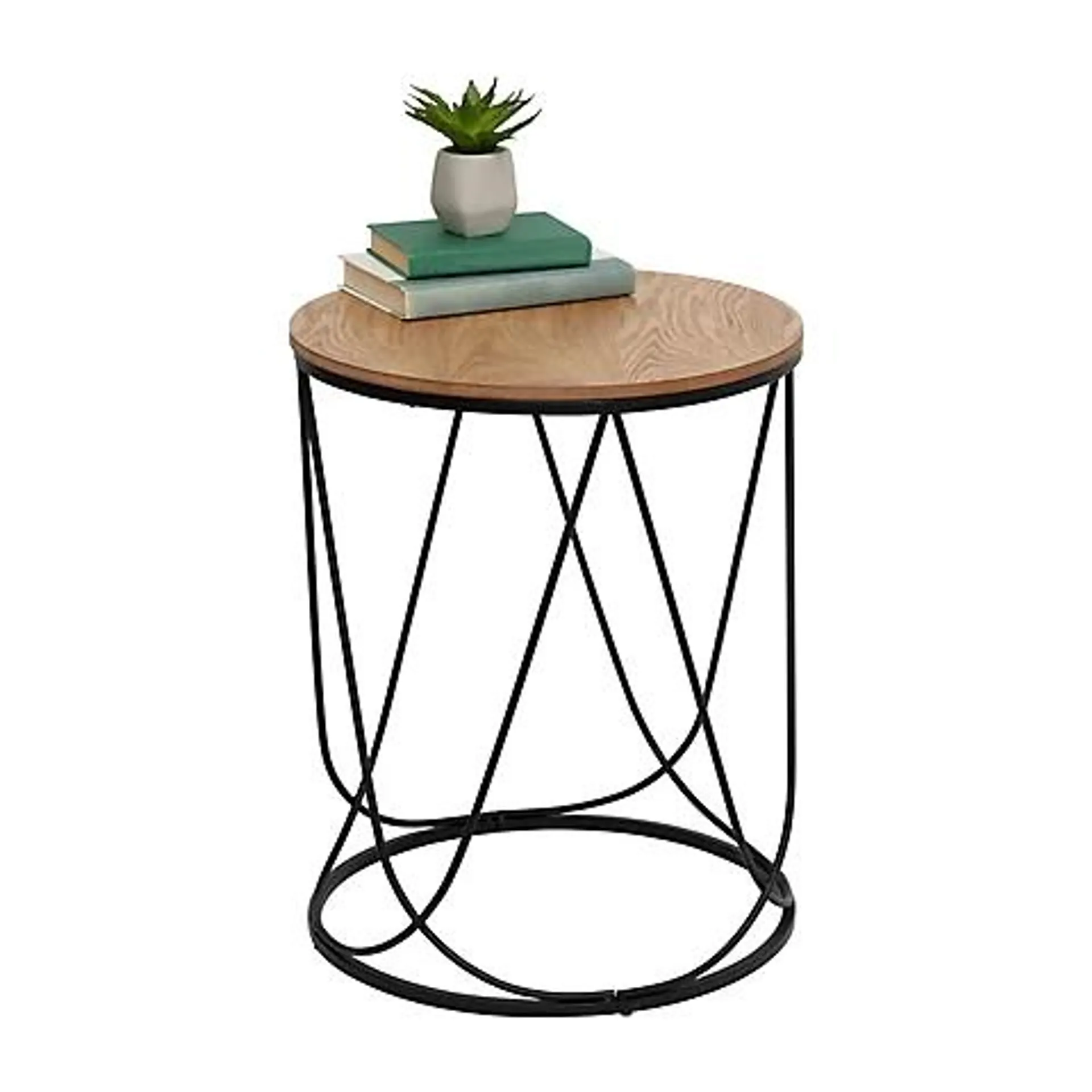 Honey Can Do Round Side Table - Black and Natural