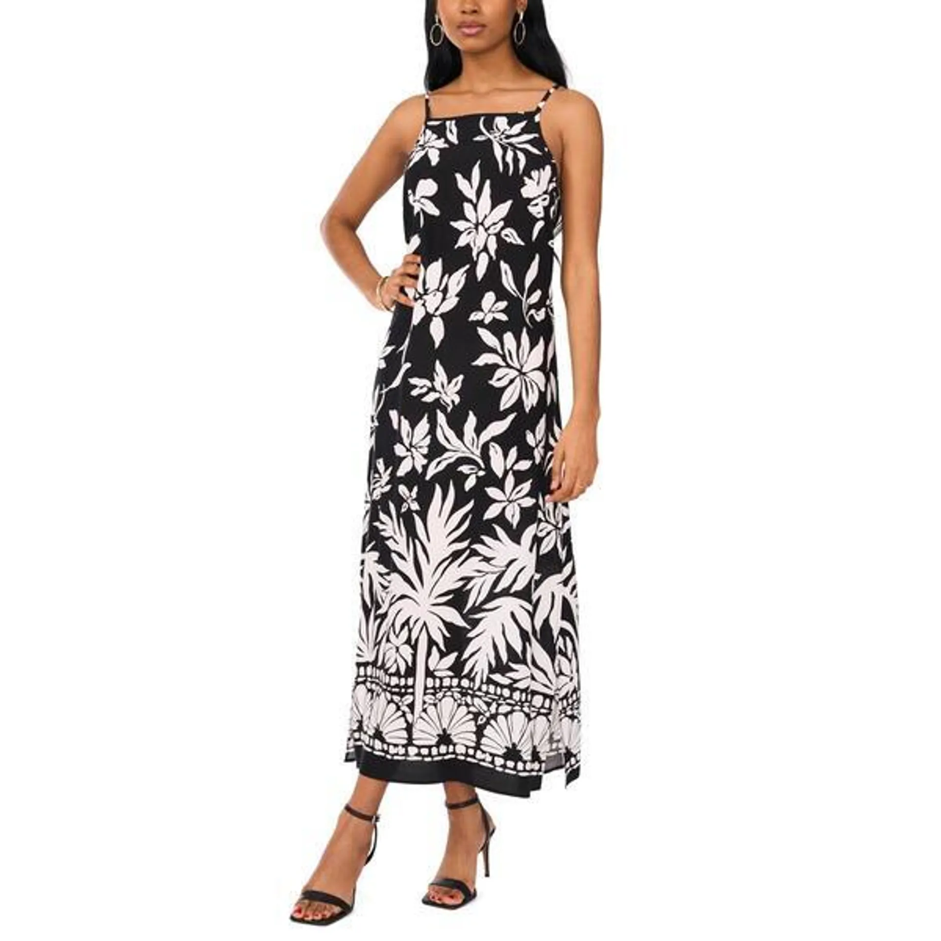 Womens MSK Sleeveless Square Neck Challis Tropical Maxi Dress