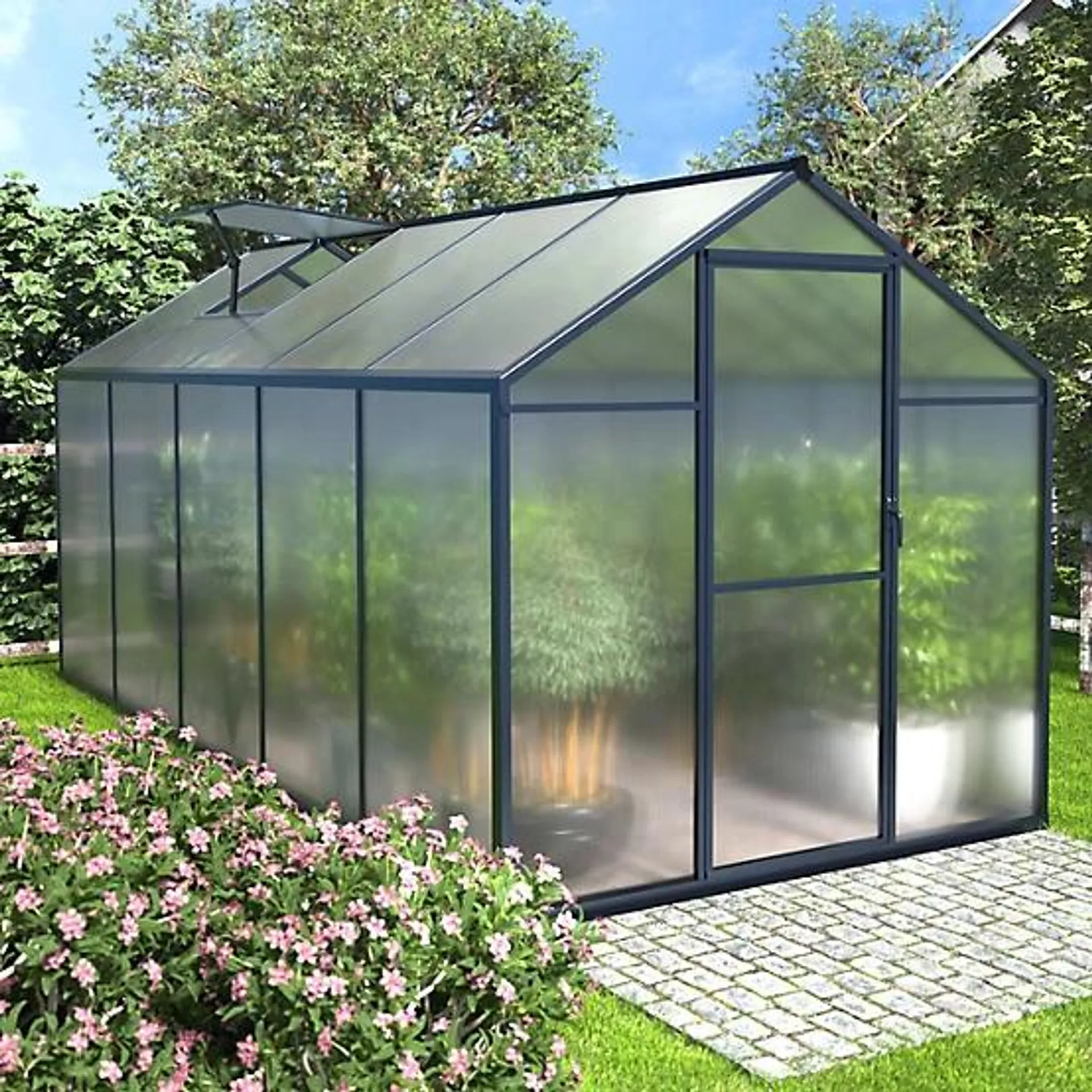 6 ft. L x 10 ft. W Walk-In Garden Greenhouse with Adjustable Roof for Outdoor