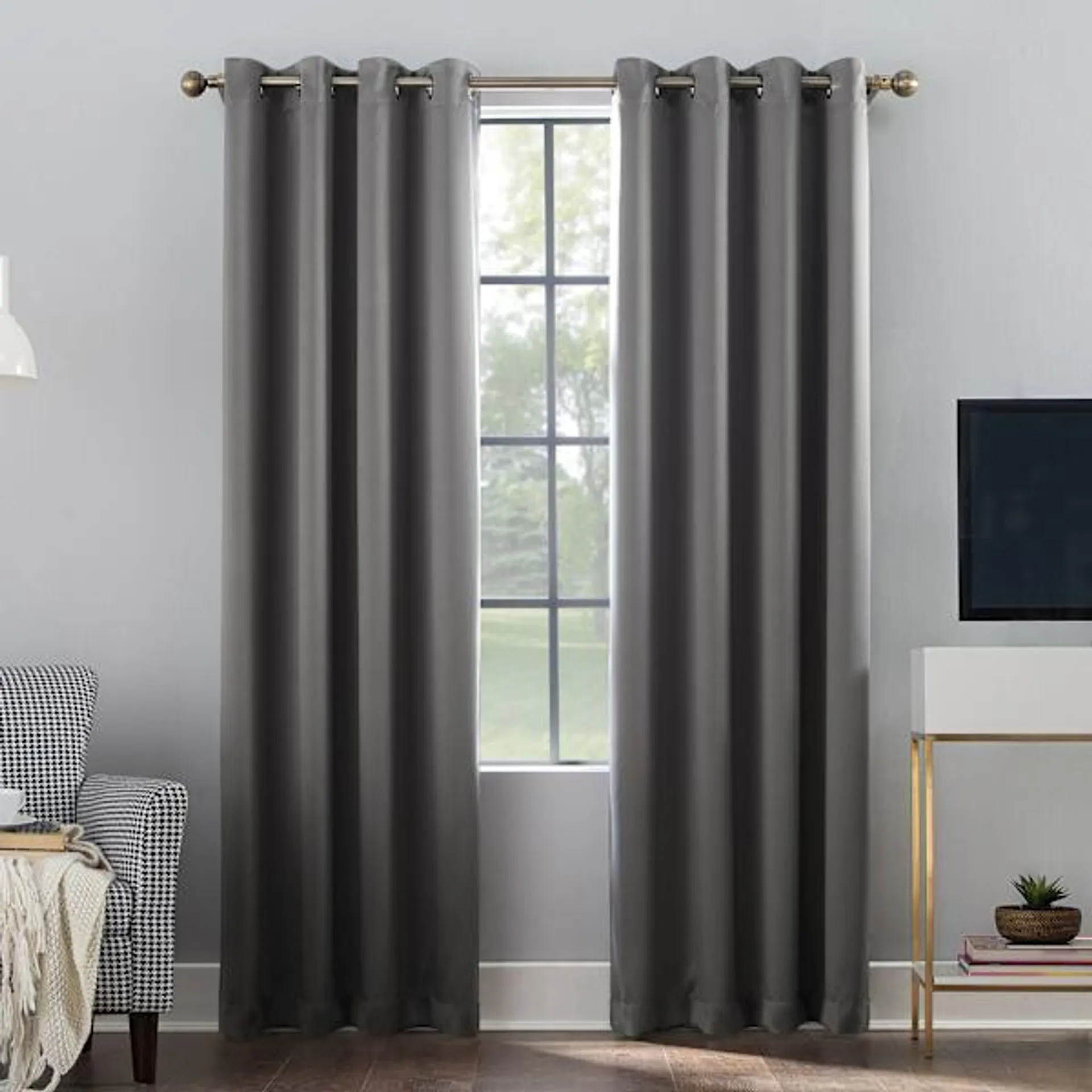 Sun Zero Oslo Grey Blackout Grommet Curtain Panel, 84"