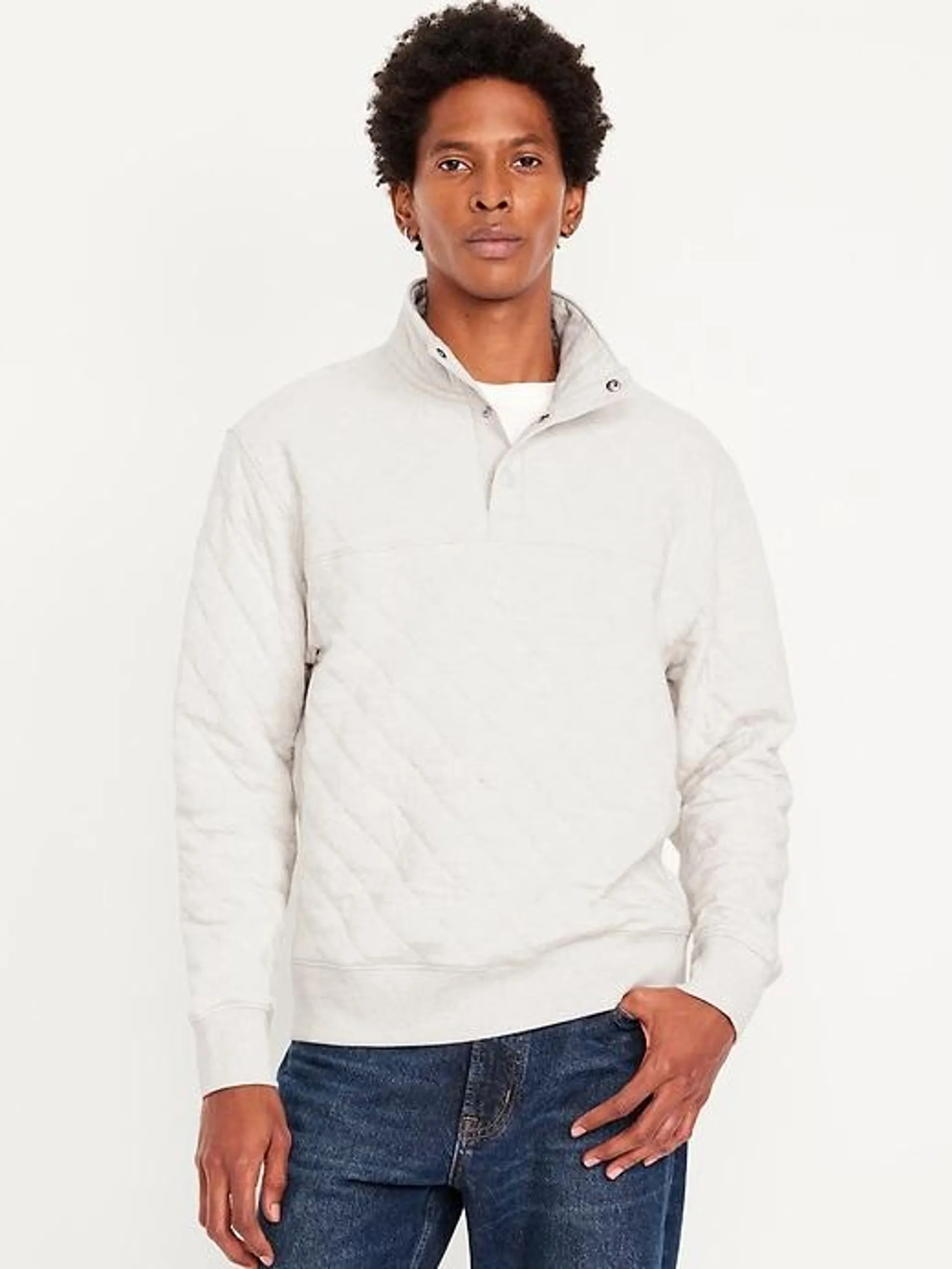 Quarter-Snap Quilted Fleece Sweatshirt