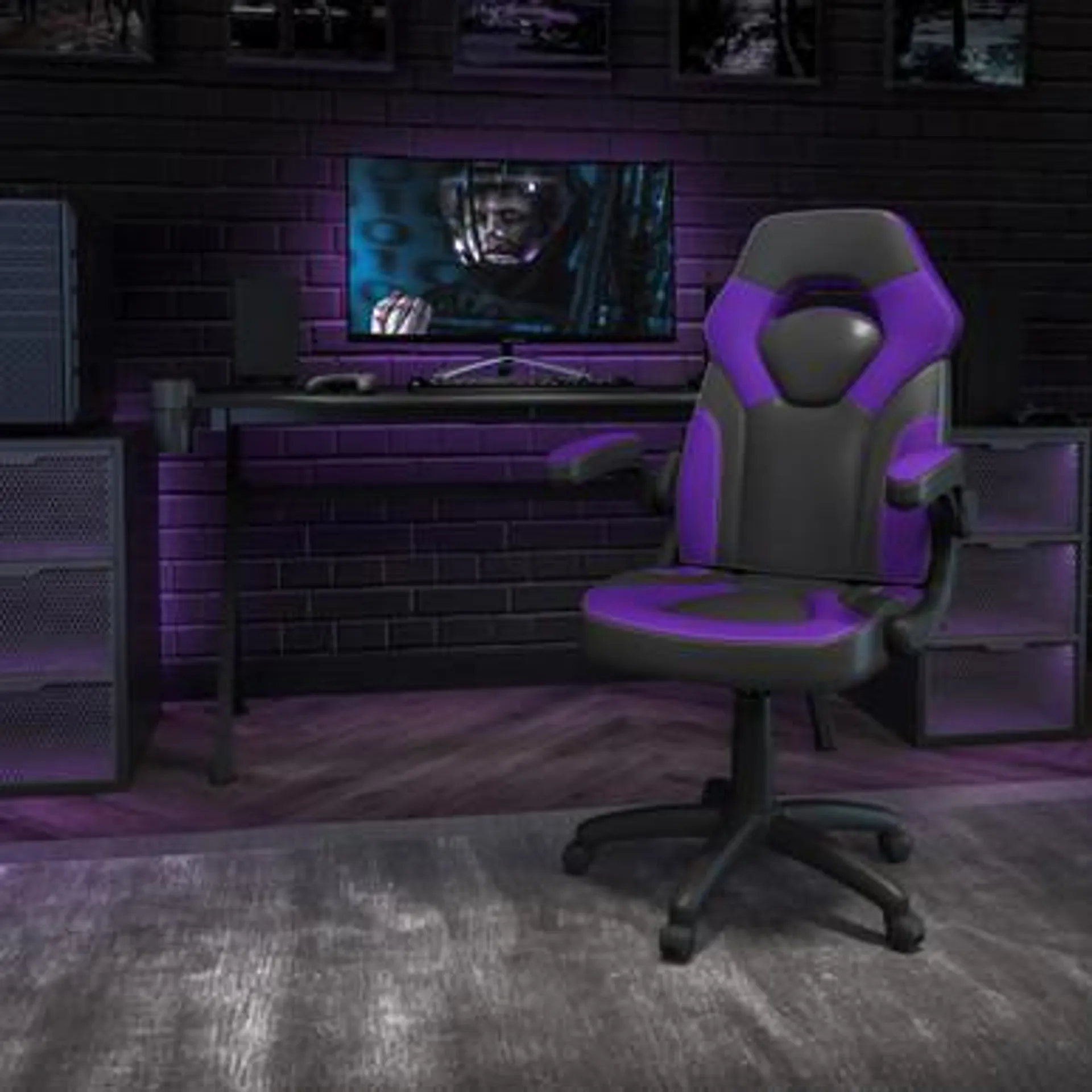 X10 Gaming Chair Racing Ergonomic Computer PC Adjustable Swivel Chair with Flip-up Arms, Purple/Black LeatherSoft