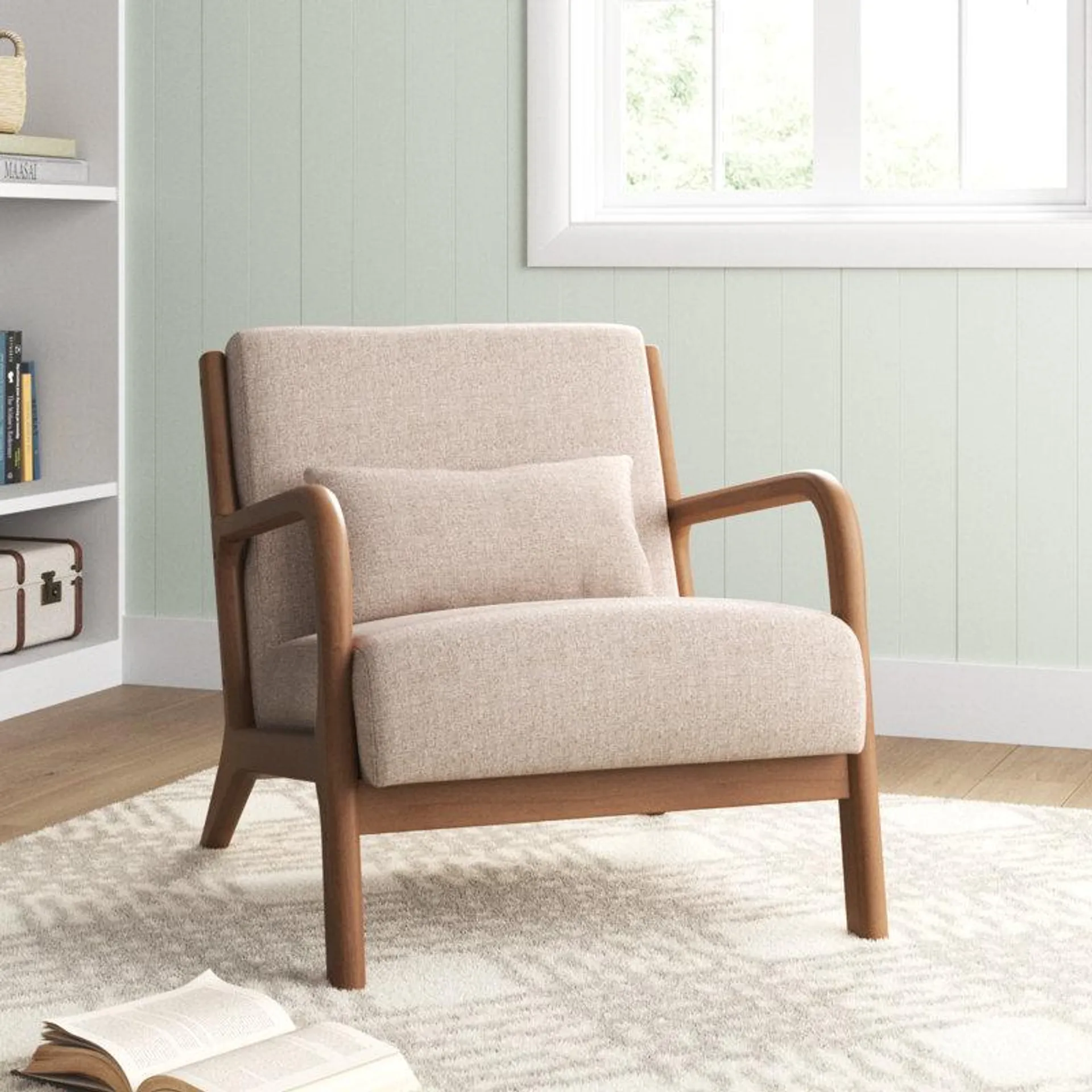 Hertford 26" Wide Upholstered Linen Blend Accent Chair with Wooden Legs and One Pillow