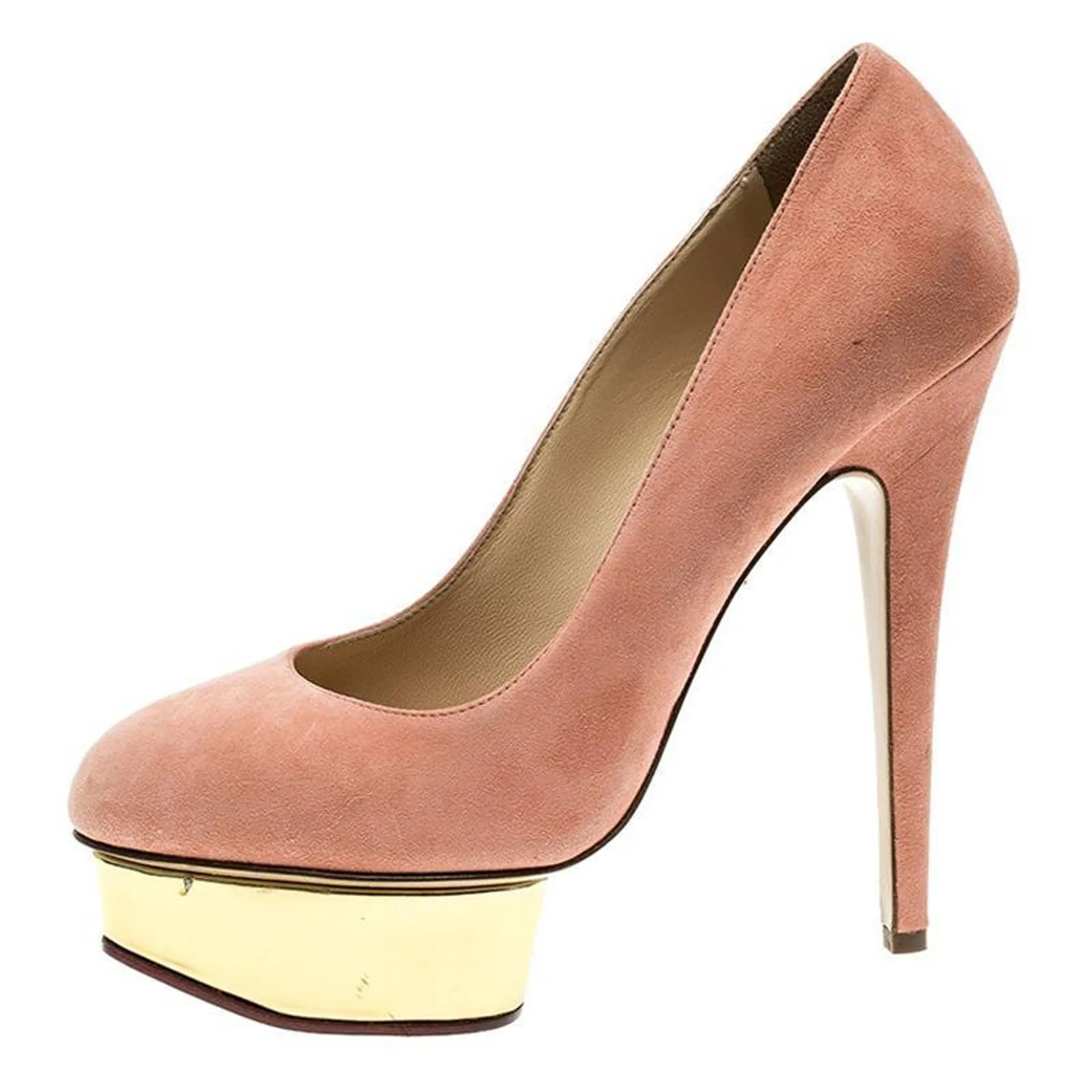 Charlotte Olympia Salmon Pink Suede Dolly Platform Pumps Size 39