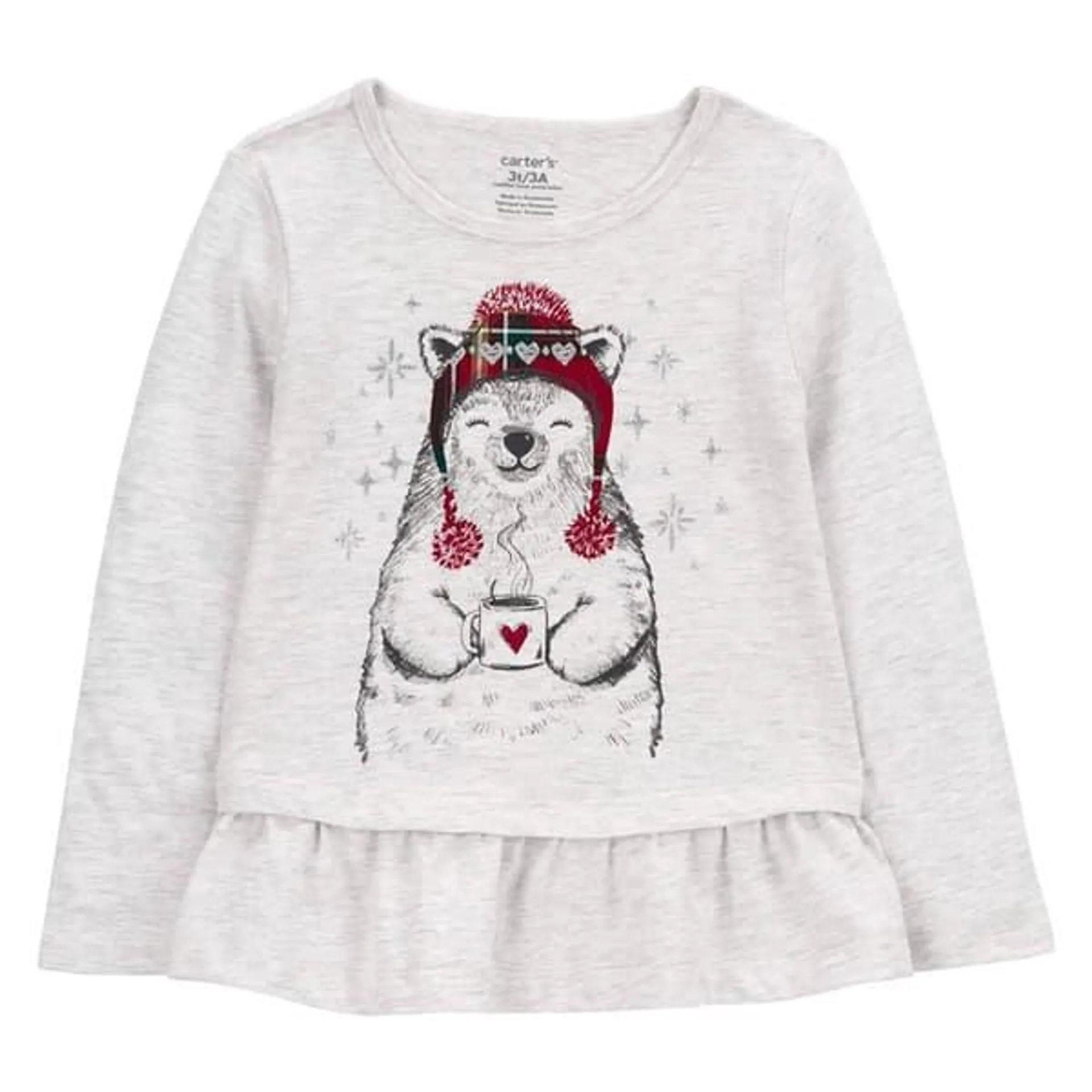 Toddler Girl Carter’s® Polar Bear Ruffle Long Sleeve Top