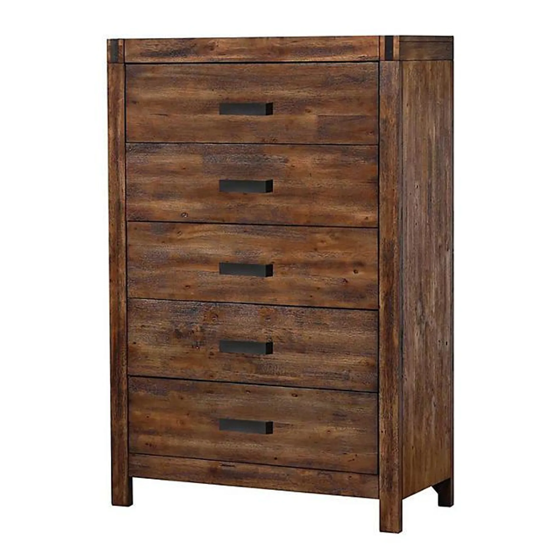 Wren 5-Drawer Rubberwood Chest with Espresso Drawer Pulls, Chestnut